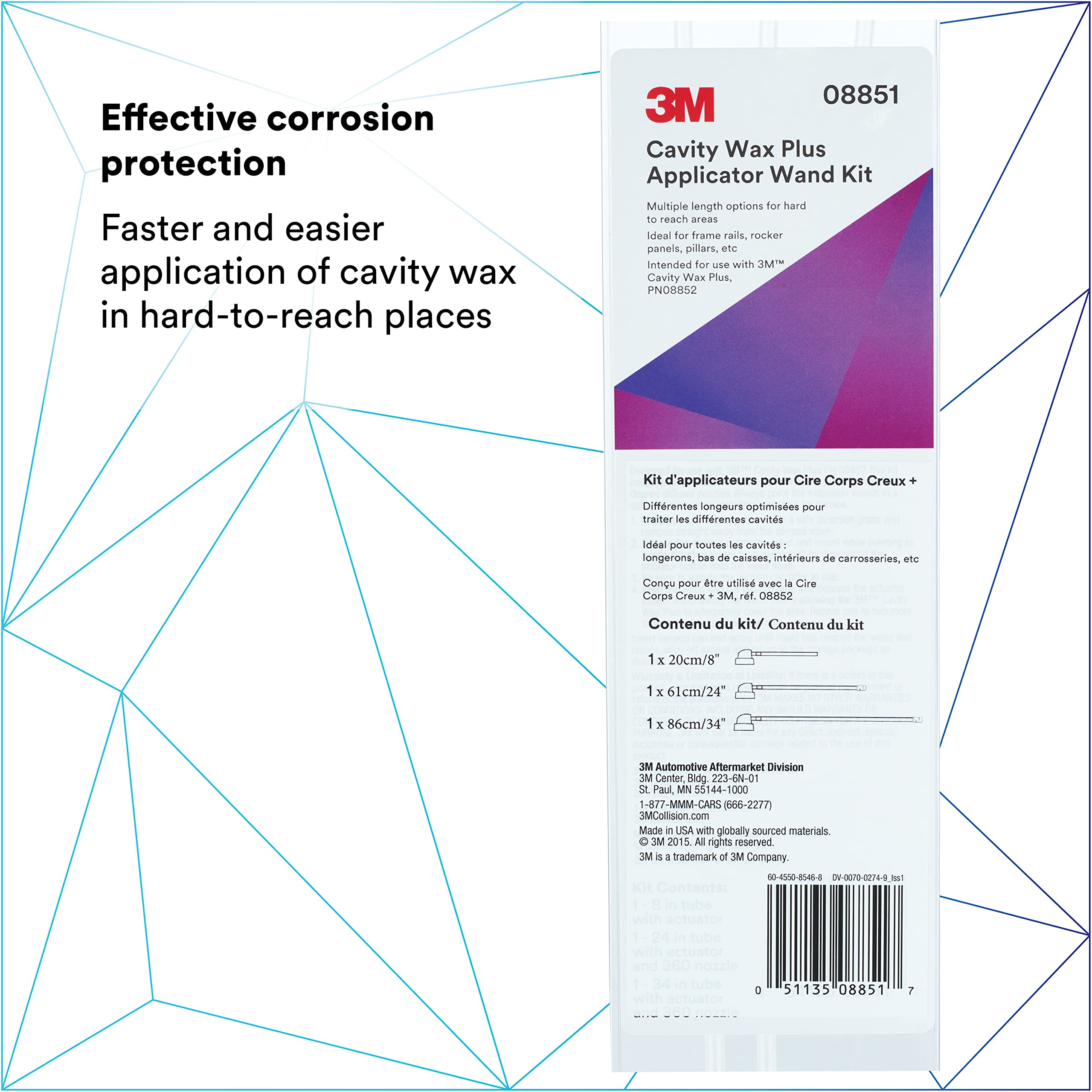 3M Cavity Wax Plus Applicator Wand Kit, 08851, 360-Degree Nozzles, Corrosion Protection, Collision Repair