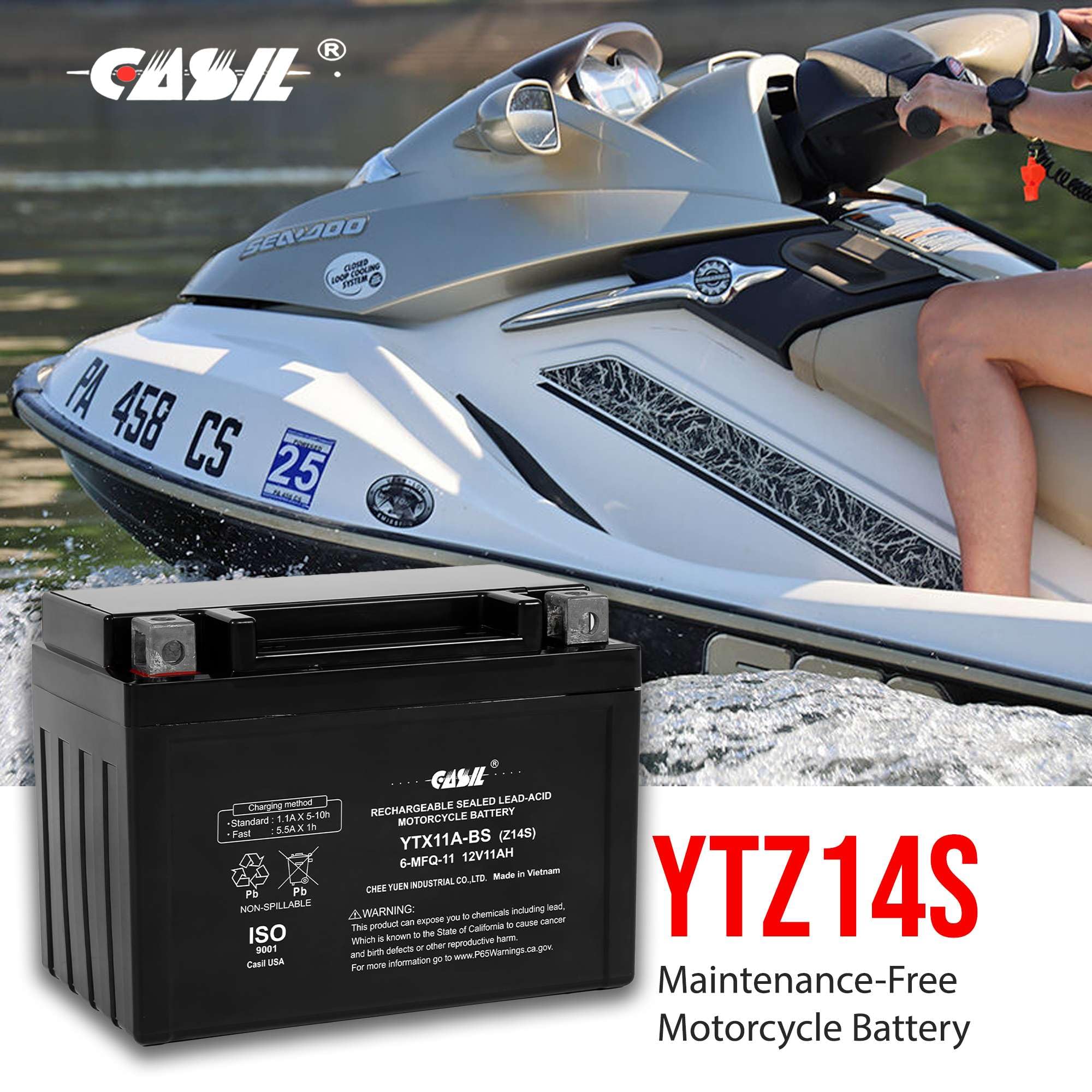 Casil Z14S 12V 225Cca Agm Powersport Battery