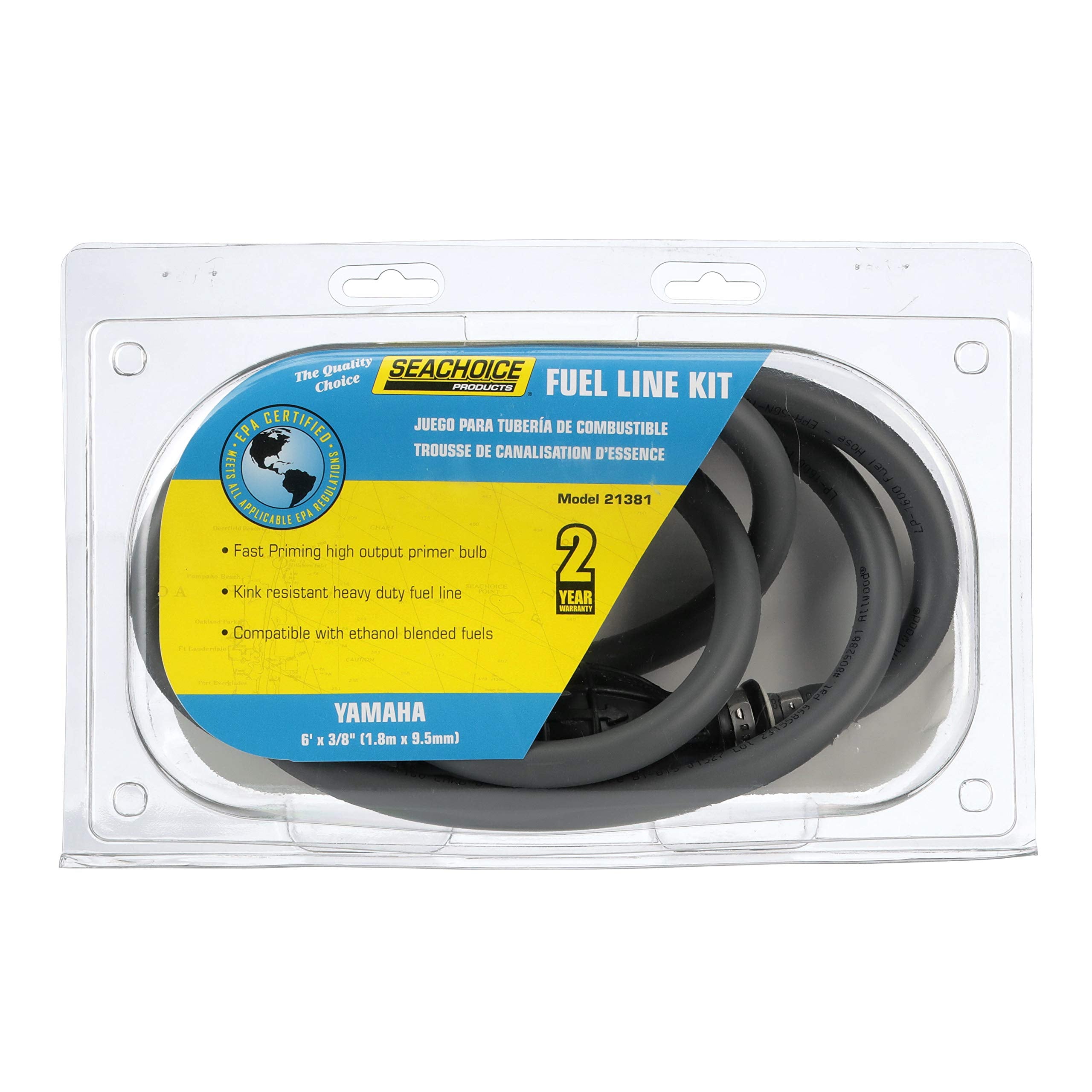 Seachoice Low Permeation Fuel Line Kit With High-Output Primer Bulb, Yamaha, 3/8 In. X 7 Ft.