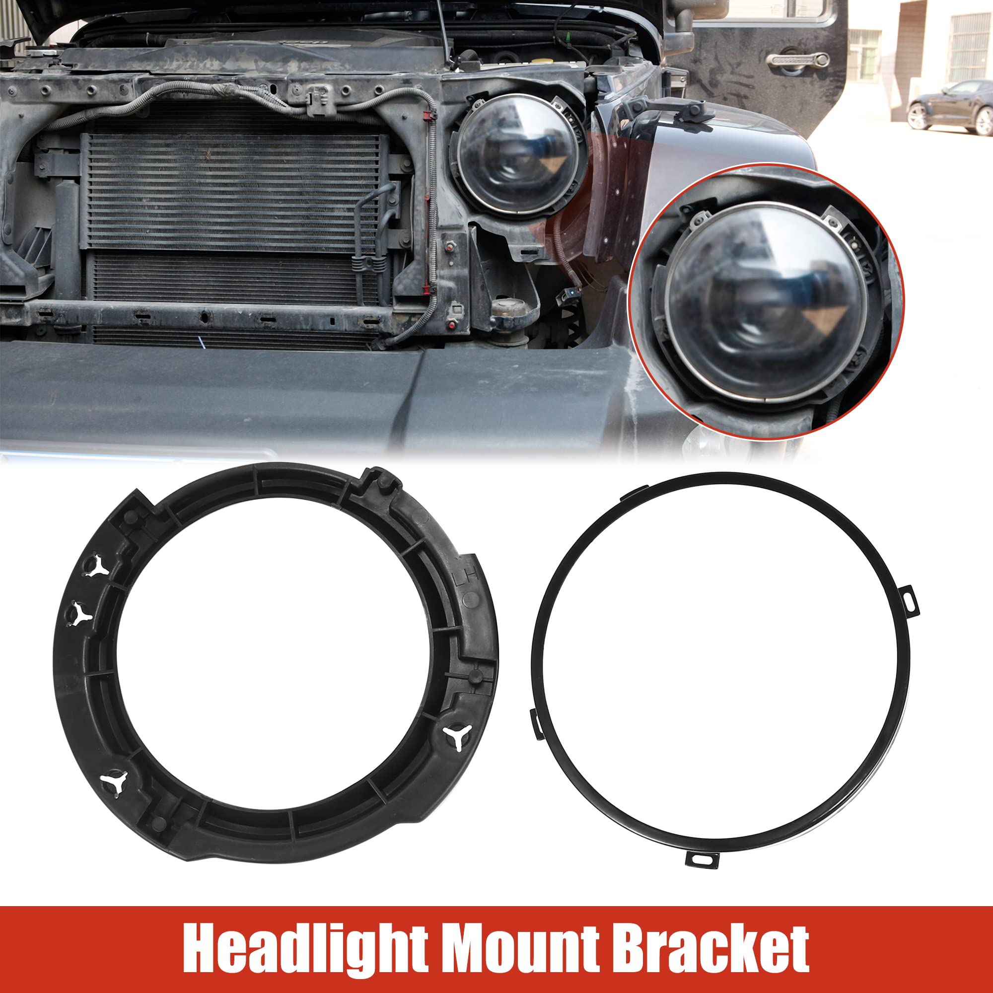 X AUTOHAUX 7 Inch Round Headlight Mounting Retaining Bracket Ring Set with Headlight Metal Ring for Jeep Wrangler JK 2007-2017 B