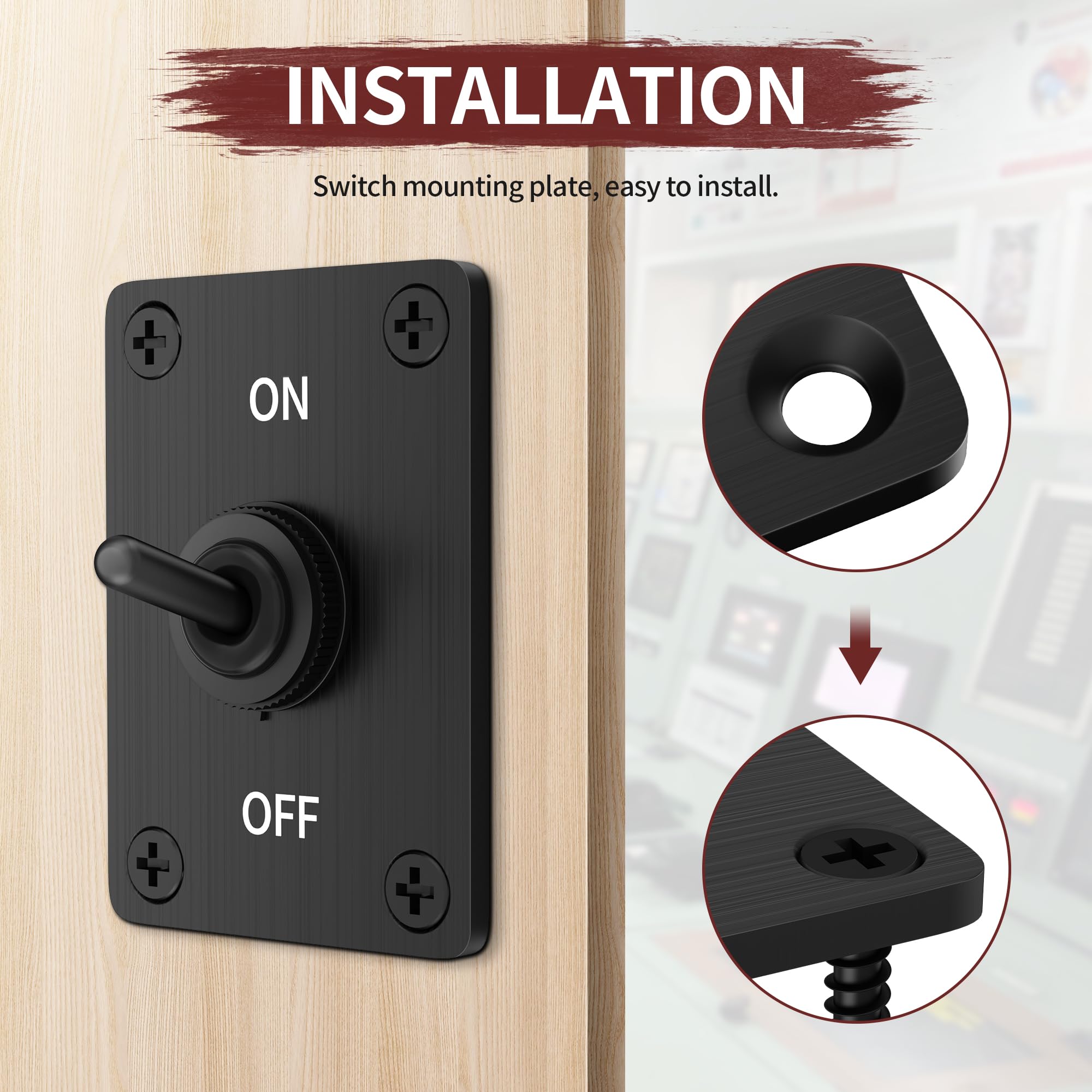 Rvmarinepat Heavy Duty Toggle Switch 12V Dc 30A Waterproof Toggle Switch 2 Pin On/Off Spst With Mounting Panel, Weatherproof Cap