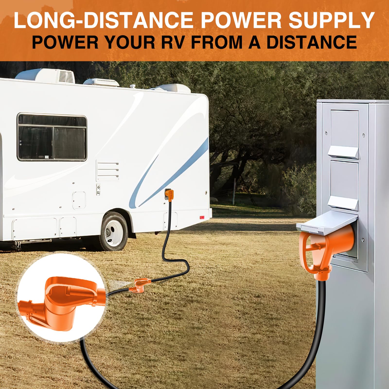 Nilight 50Ft 30 Amp Rv Extension Cord With Adapter 15Amp To 30Amp 125V Heavy Duty 10/3 Gauge Pure Copper Stw Wire Ul Etl Listed