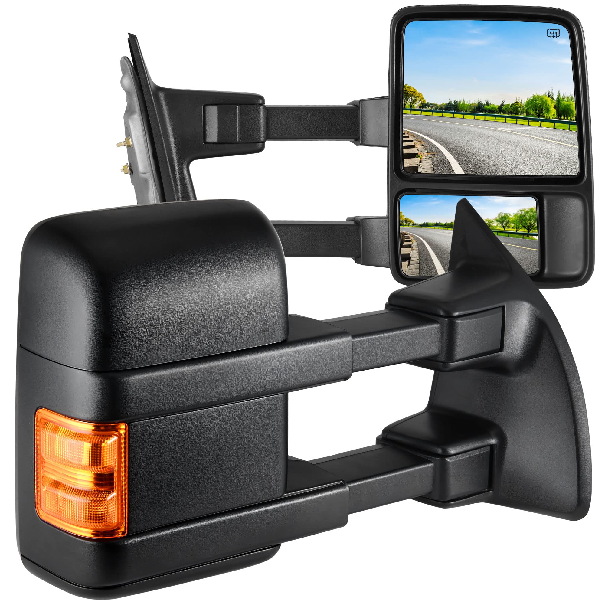 AUTOSAVER88 Towing Mirrors Compatible with 1999-2007 Ford F250 F350 F450 F550 Super Duty, 2001-2005 Ford Excursion with LED Turn