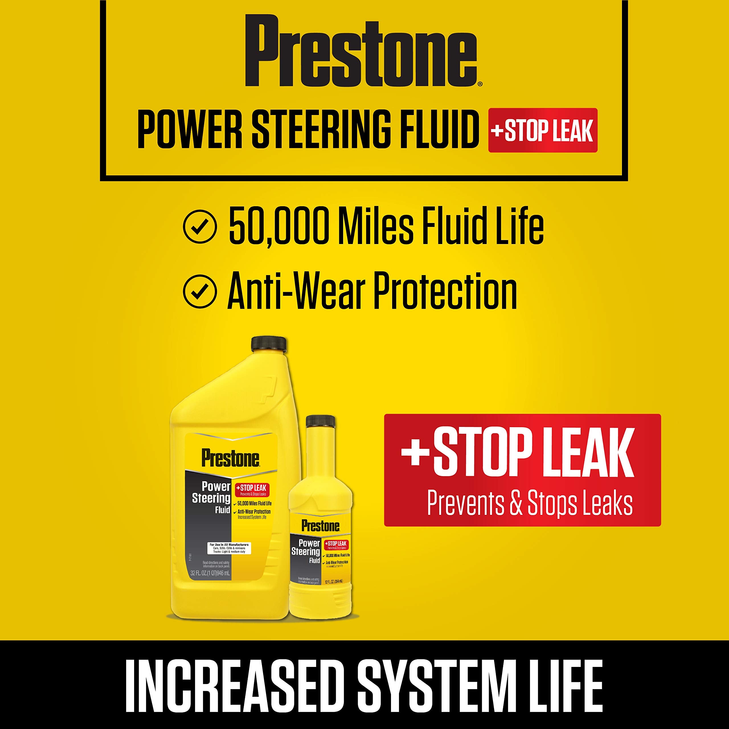 Prestone As262-12Pk Power Steering Fluid With Stop Leak - 12 Oz, (Pack Of 12) , Yellow