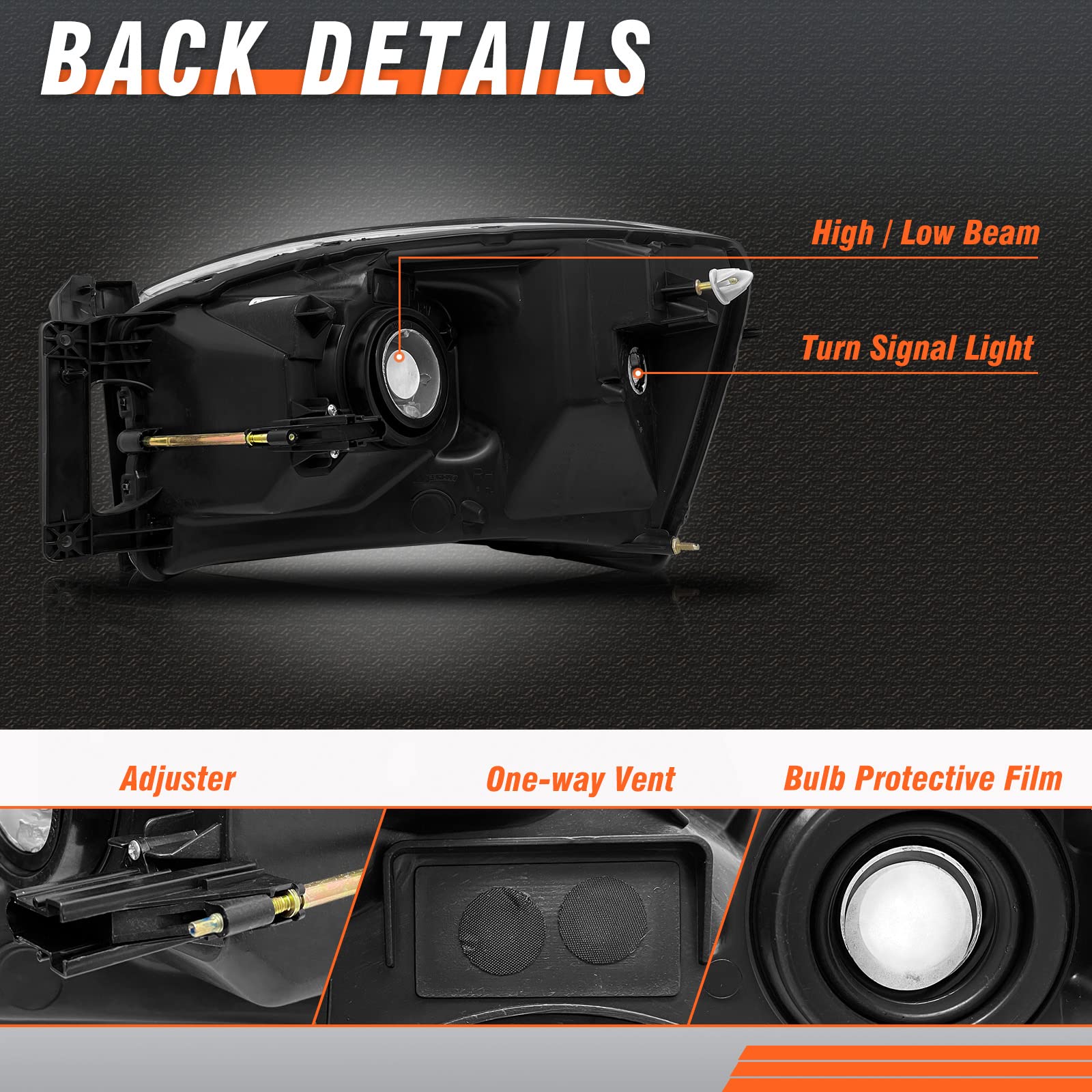 Axlaha 2006-2008 Dodge Ram Headlights Assembly For 2006 2007 2008 Dodge Ram 1500/2006 2007 2008 2009 Dodge Ram 2500 3500 Chrome