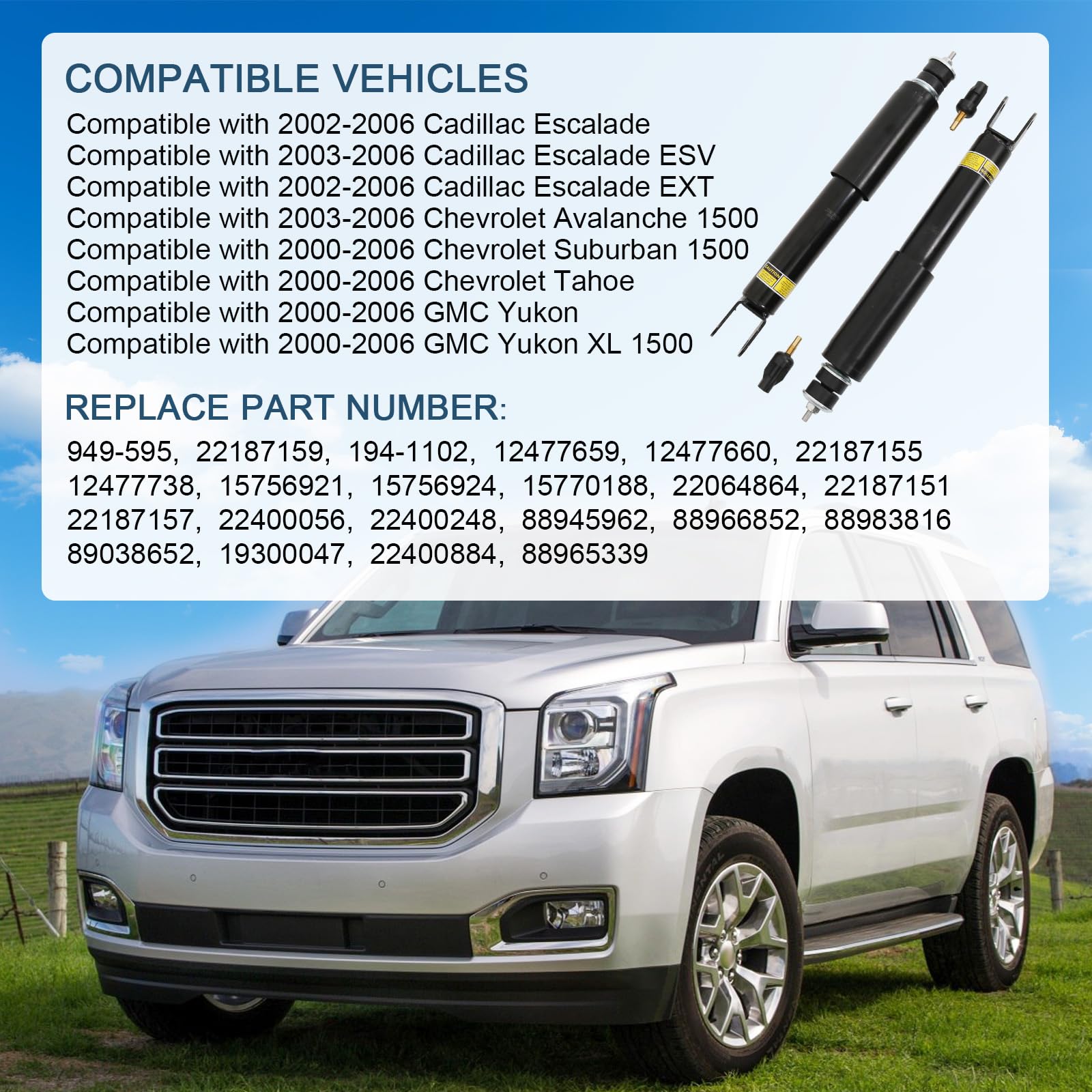 DICMIC Front Air Strut Shock Absorber Compatible with 2002-2006 Cadillac Escalade Chevrolet Avalanche Suburban Tahoe GMC Yukon R