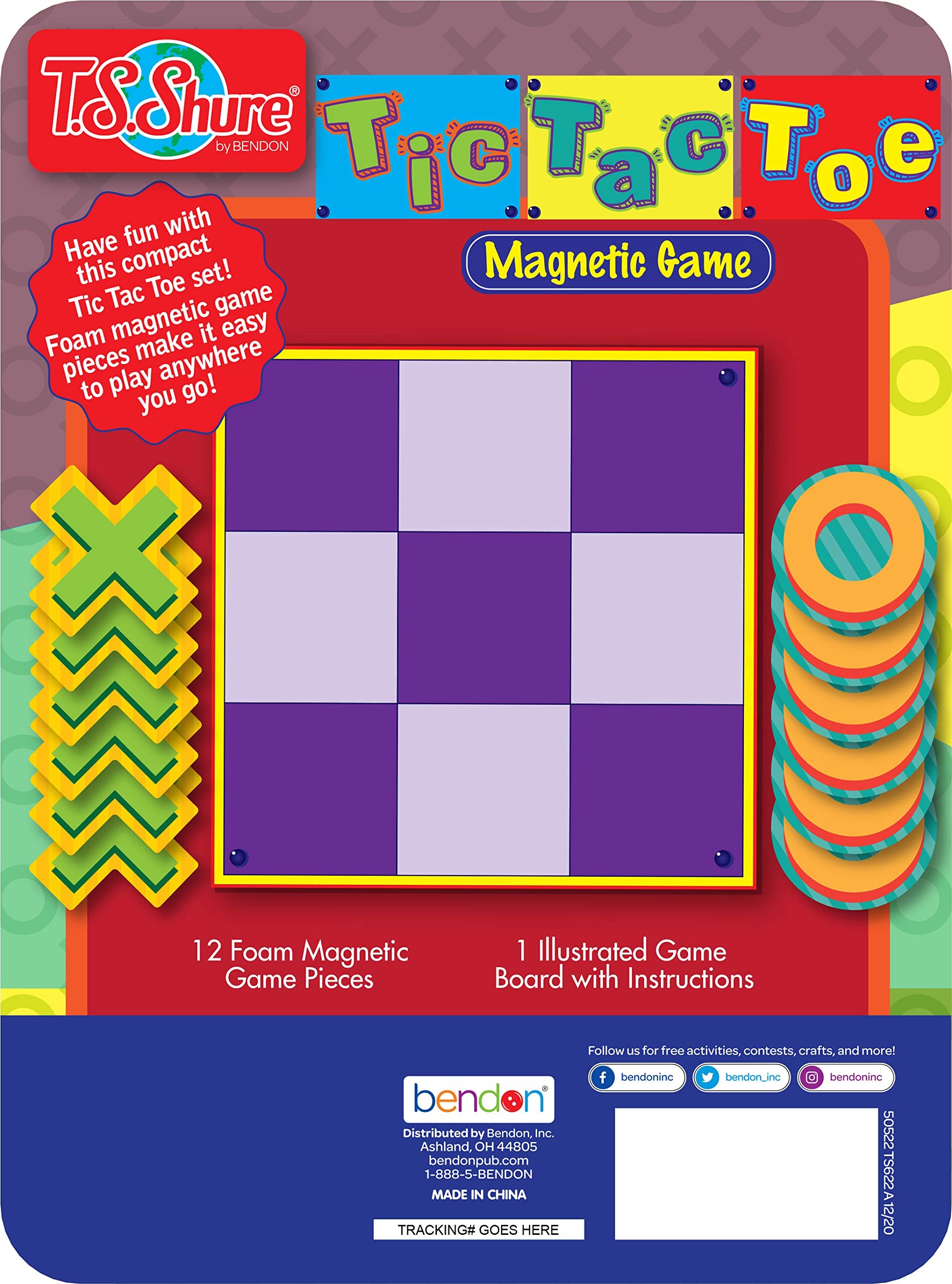 Bendon Ts Shure Tic-Tac-Toe Games Magnetic Activity Tin With Foam Magnet Sheet 50522