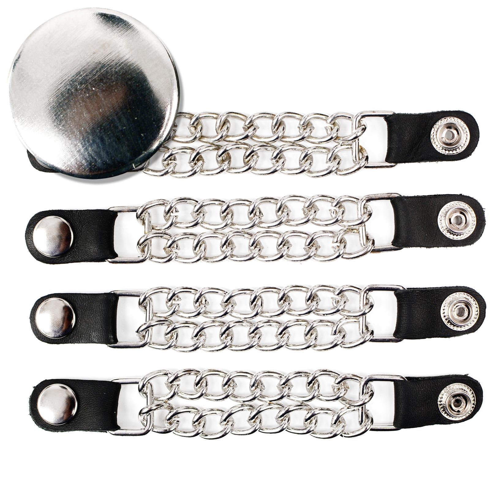 Milwaukee Leather Silver/Chrome Medallion Vest Extender - Double Chrome Chains Genuine Leather 6.5 Extension 4-PCS MLA6015SET 