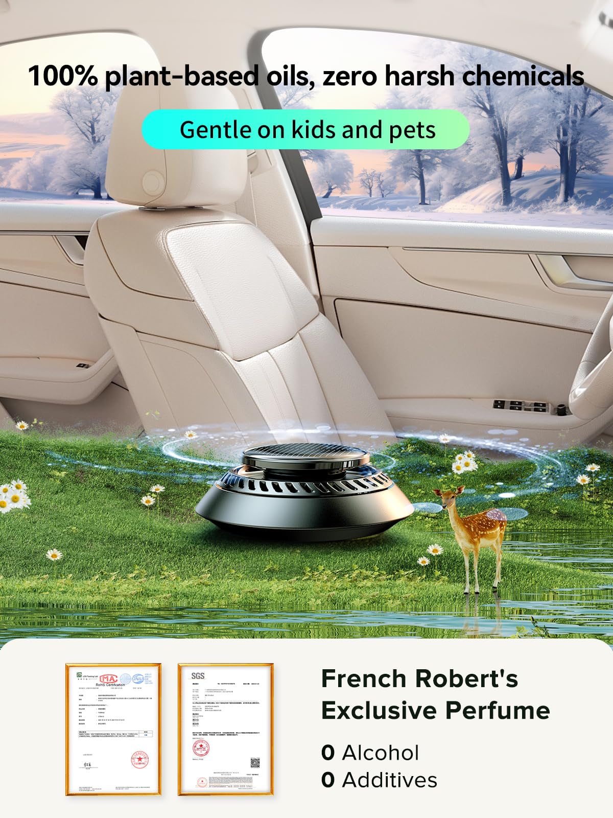 Ceeniu Solar Car Air Freshener F21, Diy Essential Oils, Ufo Solar-Powered Auto Rotary Diffuser, Natural French Fragrance Cologne