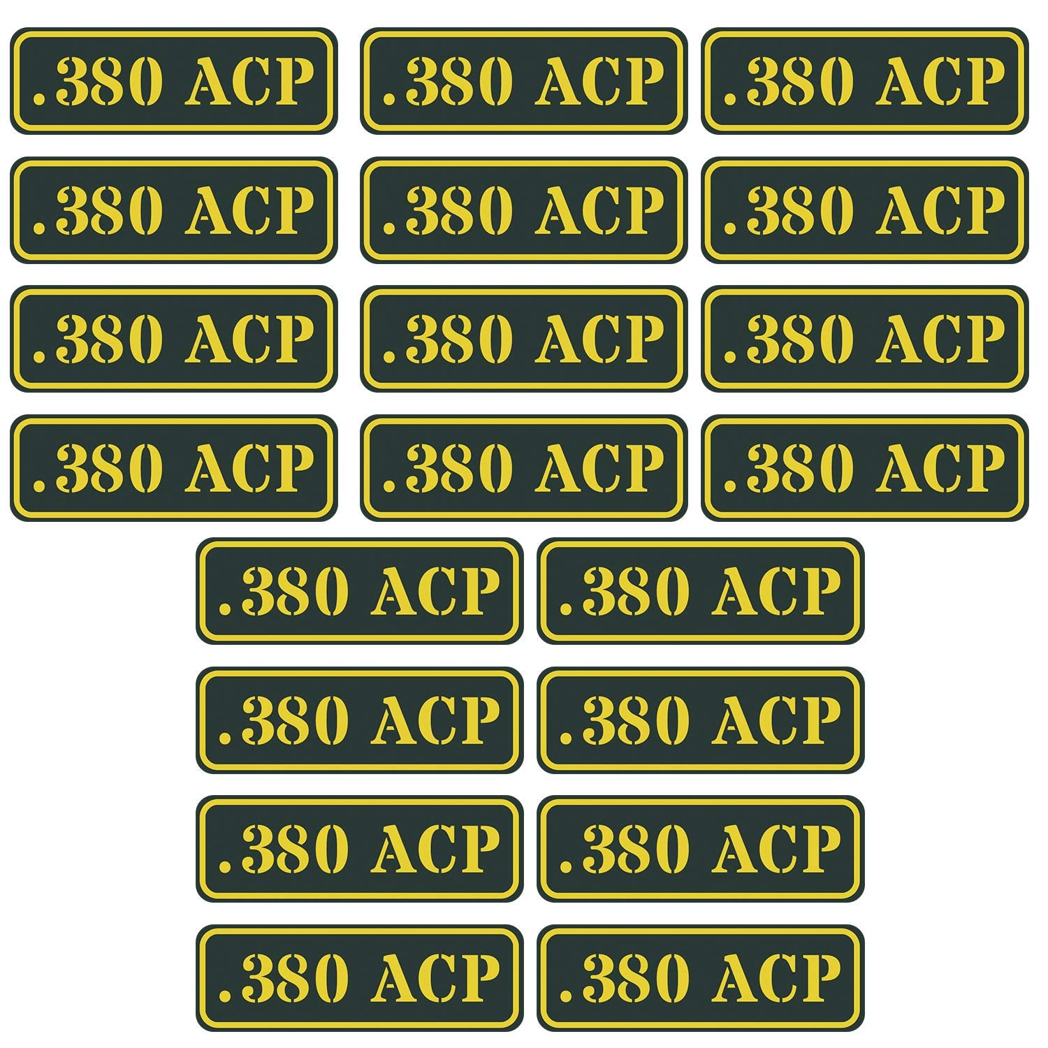 Aolamegs Ammo Can Vinyl Sticker Set Decal Label 9Mm 5.56 7.62 12Ga .22 .223 .308 .300 .380 .45 (20 Pack/.380Acp)