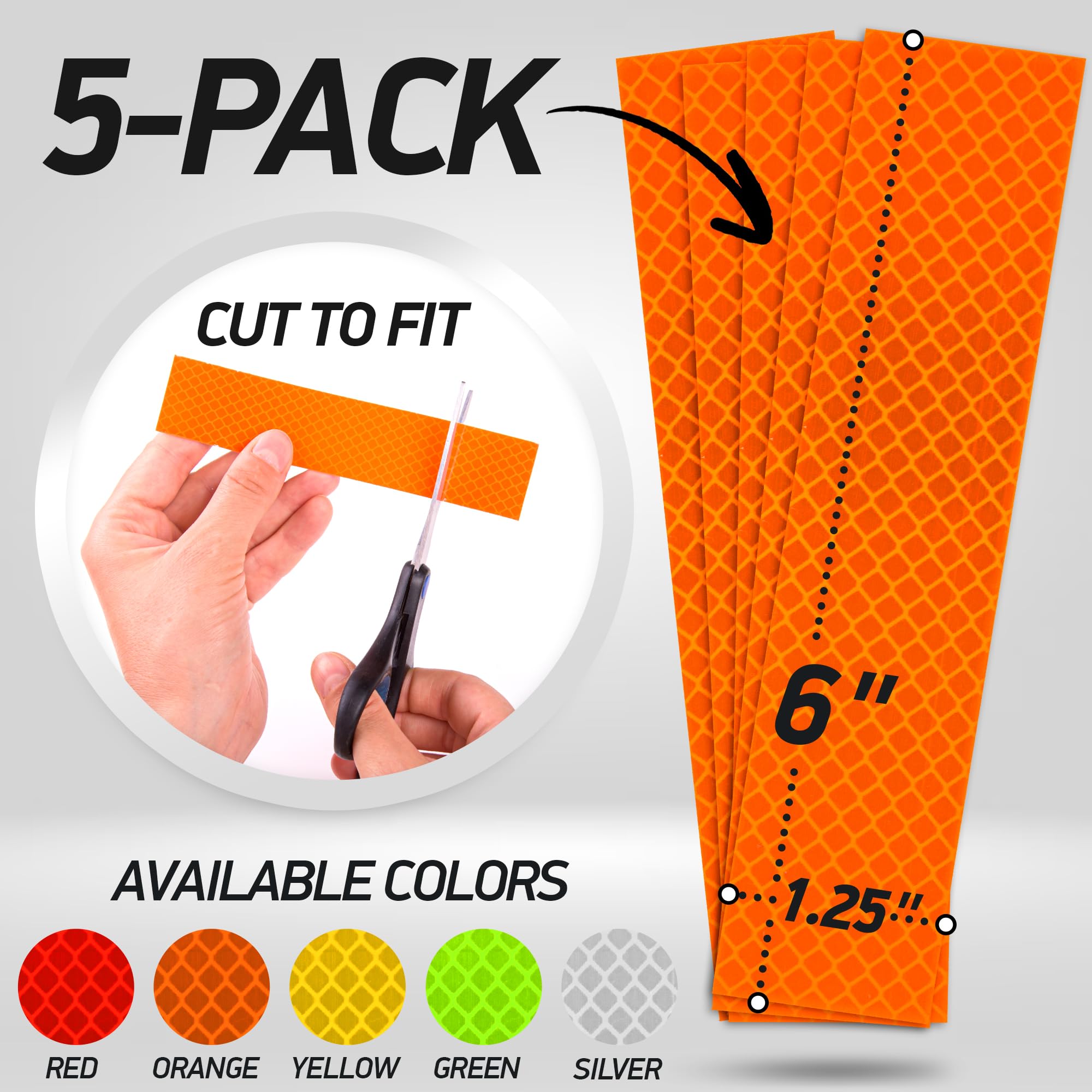 Byllstore High-Visibility Reflective Stickers | 3M Diamond Grade | Orange | 1.25 X 6'' | 5-Pack | Multipurpose Use For Helmets