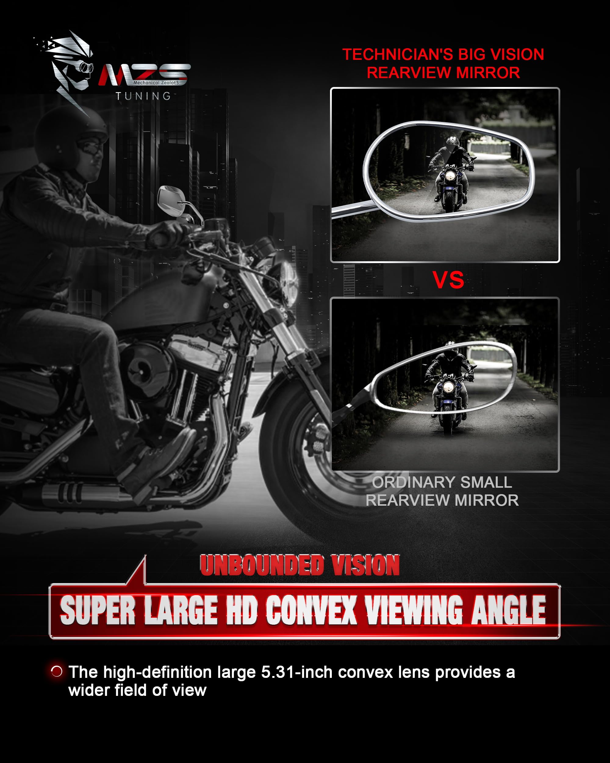 Mzs Motorcycle Mirrors Chrome, M8 Touring Rear View Side Mirror Heavy Aluminium Compatible With Dyna Softail Sportster 883 1200