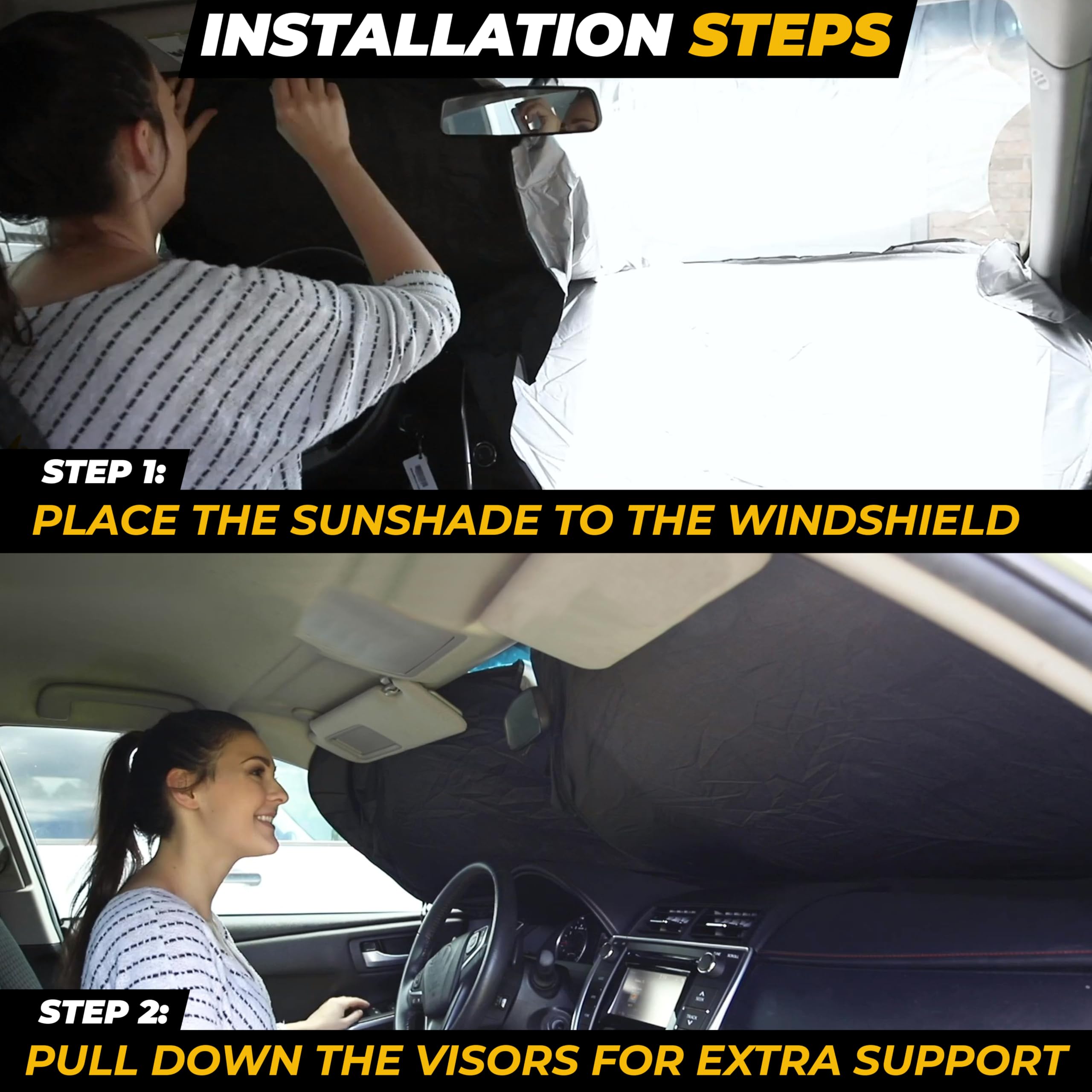 Autovir X-Large Truck Windshield Sun Shade - 240T Silver UV & Heat Blocker (69" x 35") - Summer Cooling Accessory