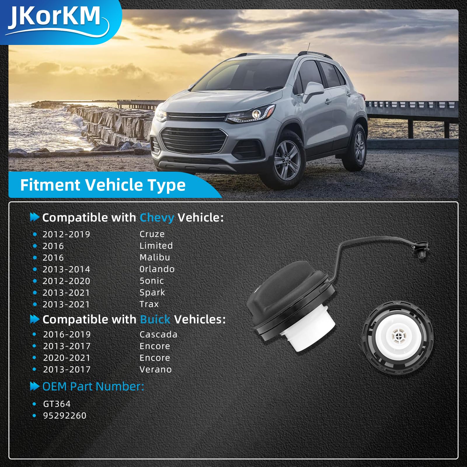 Jkorkm Gt364 Gas Cap, Fuel Cap Compatible With Buick Chevy 2013-2021 Spark Trax 2013-2017 Encore Verano 2020-2021 Encore 2012-20