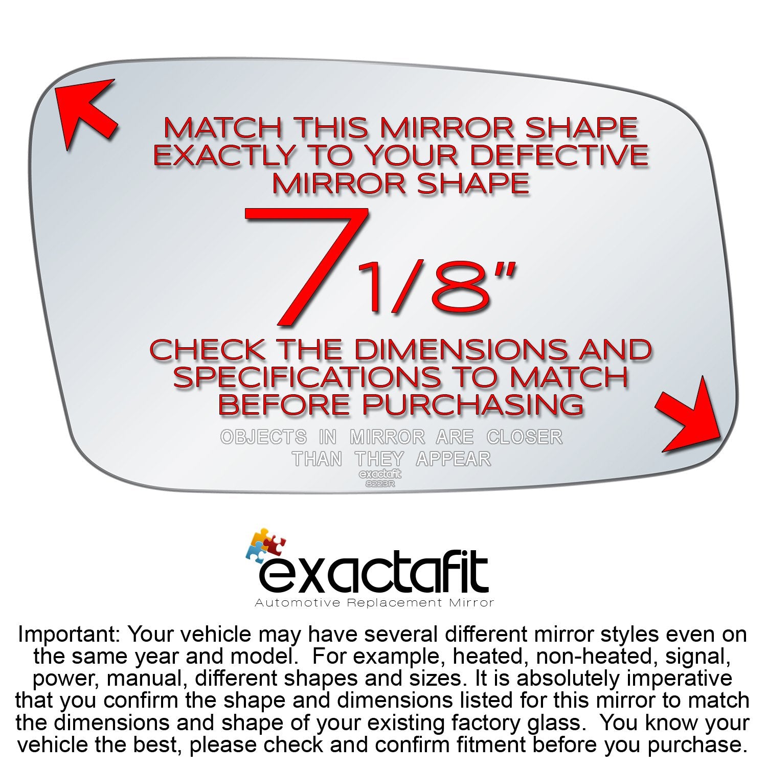 Exactafit 8223R Passenger Side Mirror Glass Replacement Repair Compatible With 1993-2004 Volvo 850, C70, S40, S70, V40, V70