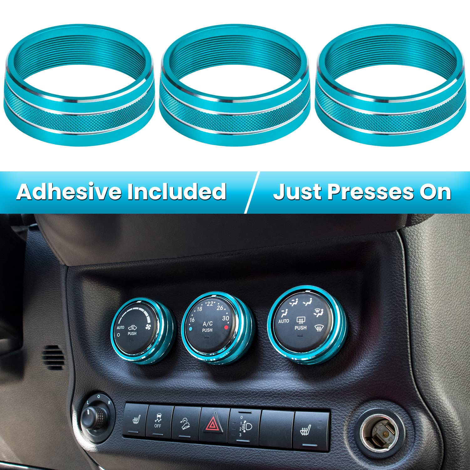 Audio Air Conditioning Button Cover Decoration Twist Switch Ring Trim for Jeep Wrangler JK JKU Patriot 2011-2018, Compass 11-16,