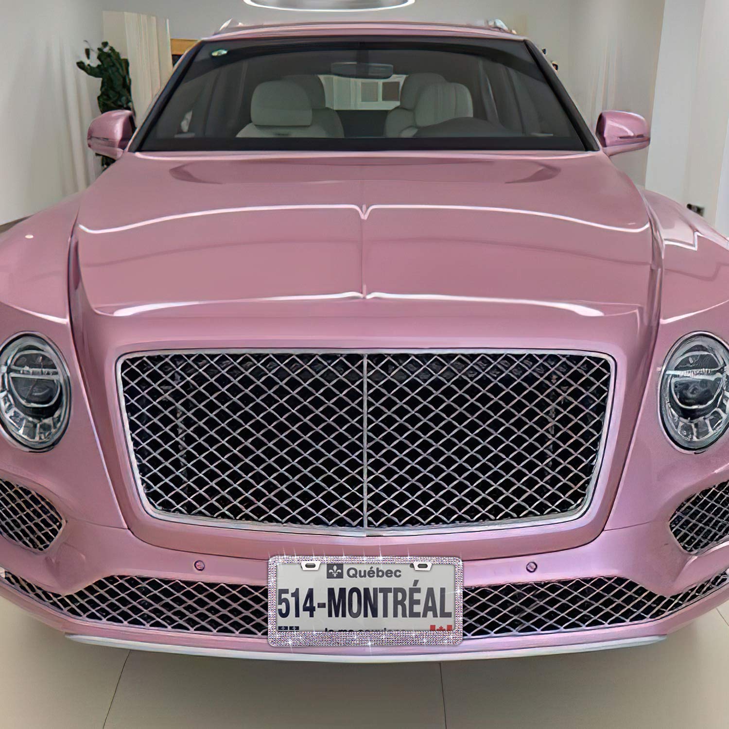 Oklpf Bling License Plate Frame For Women, 1Pcs Sparkly Stainless Steel License Plate Frames| Over 1000 Pcs 14 Facets Bedazzled