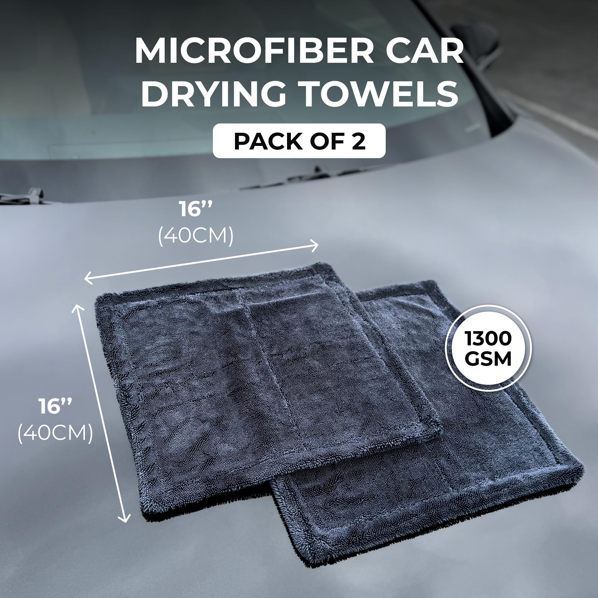 Microfiber Car Drying Towel 1300 GSM Double Twisted Loop - Super Absorbent Auto Wash Towel for Cars Trucks SUV - Detailing Clean