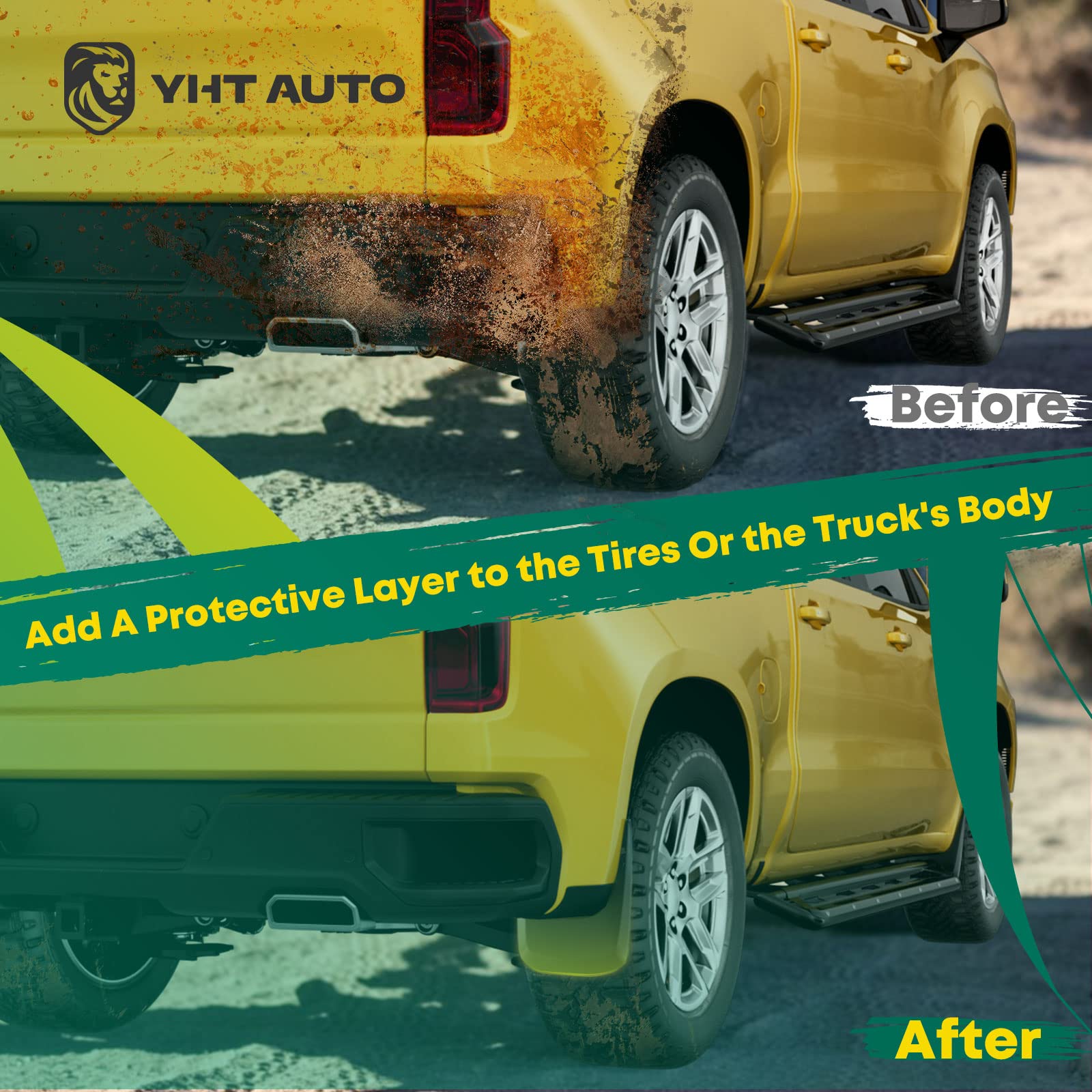 Yhtauto Set Of 4 Mud Flaps Splash Guards Accessories Replacement For Chevrolet Gmc C1500 C2500 K1500 K2500 Suburban C3500 K3500 Yukon Tahoe, Front And Rear Lh Rh, Black