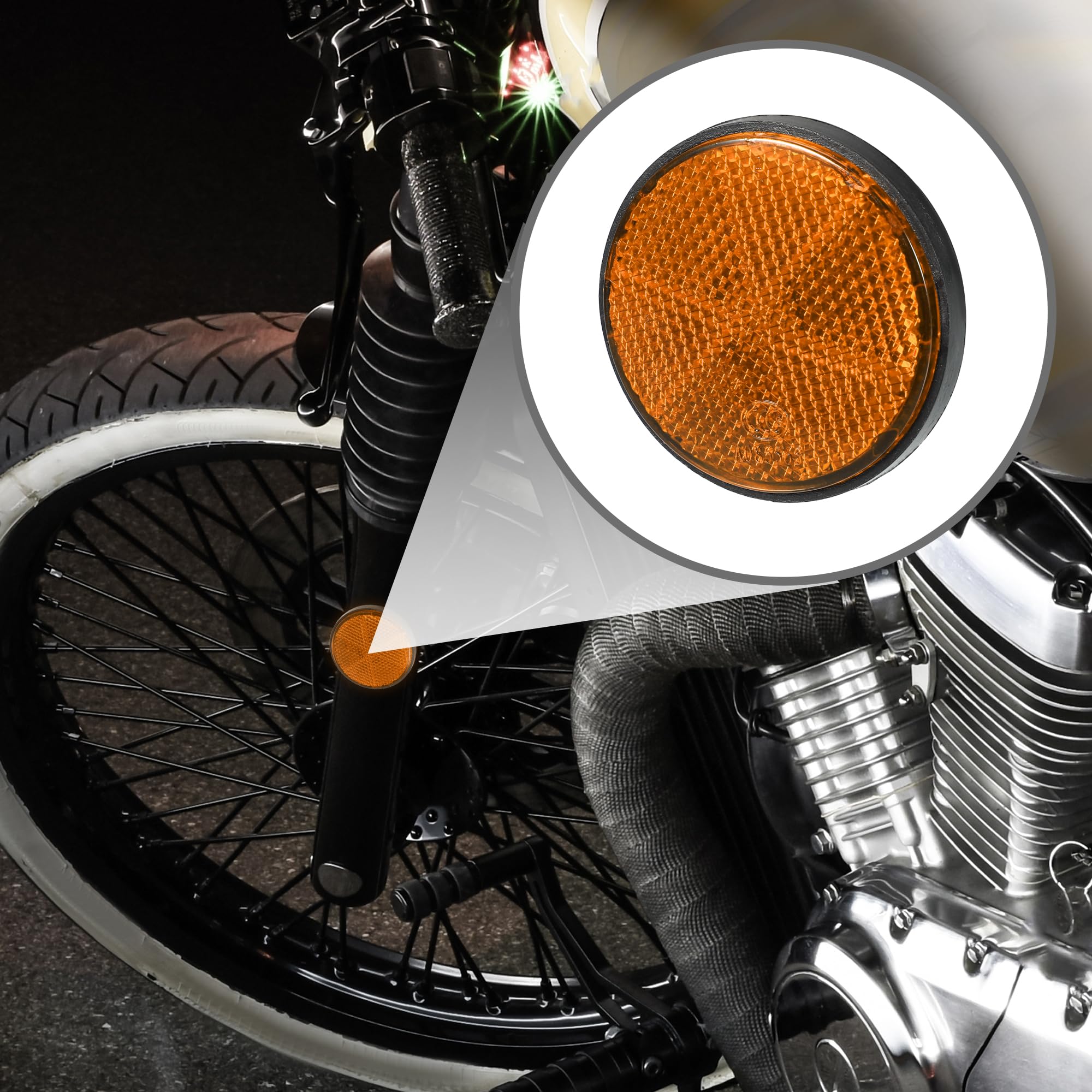 Partuto 6Pcs 2.20'X0.31' Universal Reflector - Round Motorcycle Bike Safety Reflector Increase Visibility And Safety On The Road - Plastic Orange