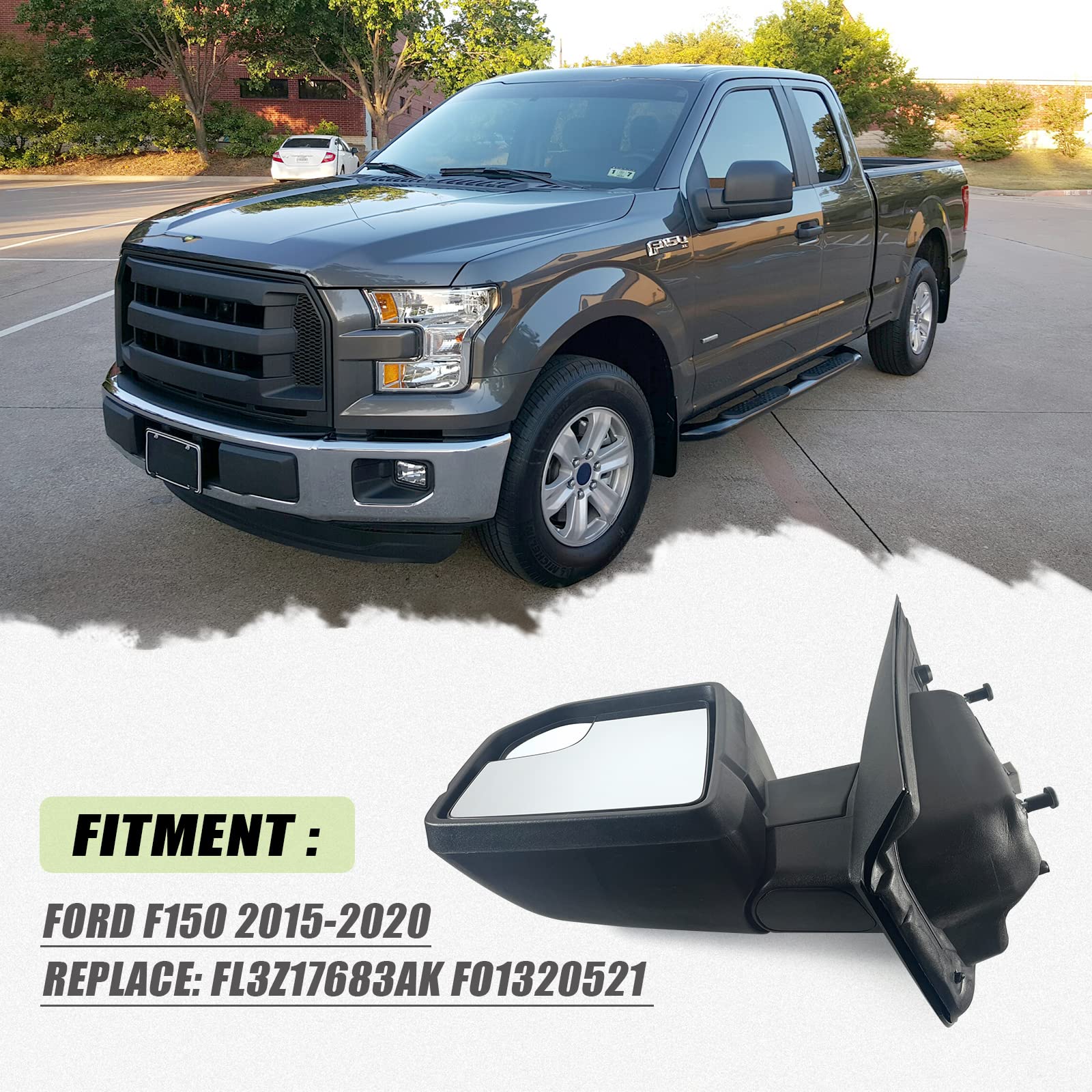 Lqito Left Driver Side Door Mirror With Blind Spot Glass Power Fits 2015-2020 Ford F150 Without Turn Signal Light Non-Heated (3Pins) Replaces: ?Fl3Z17683Ak