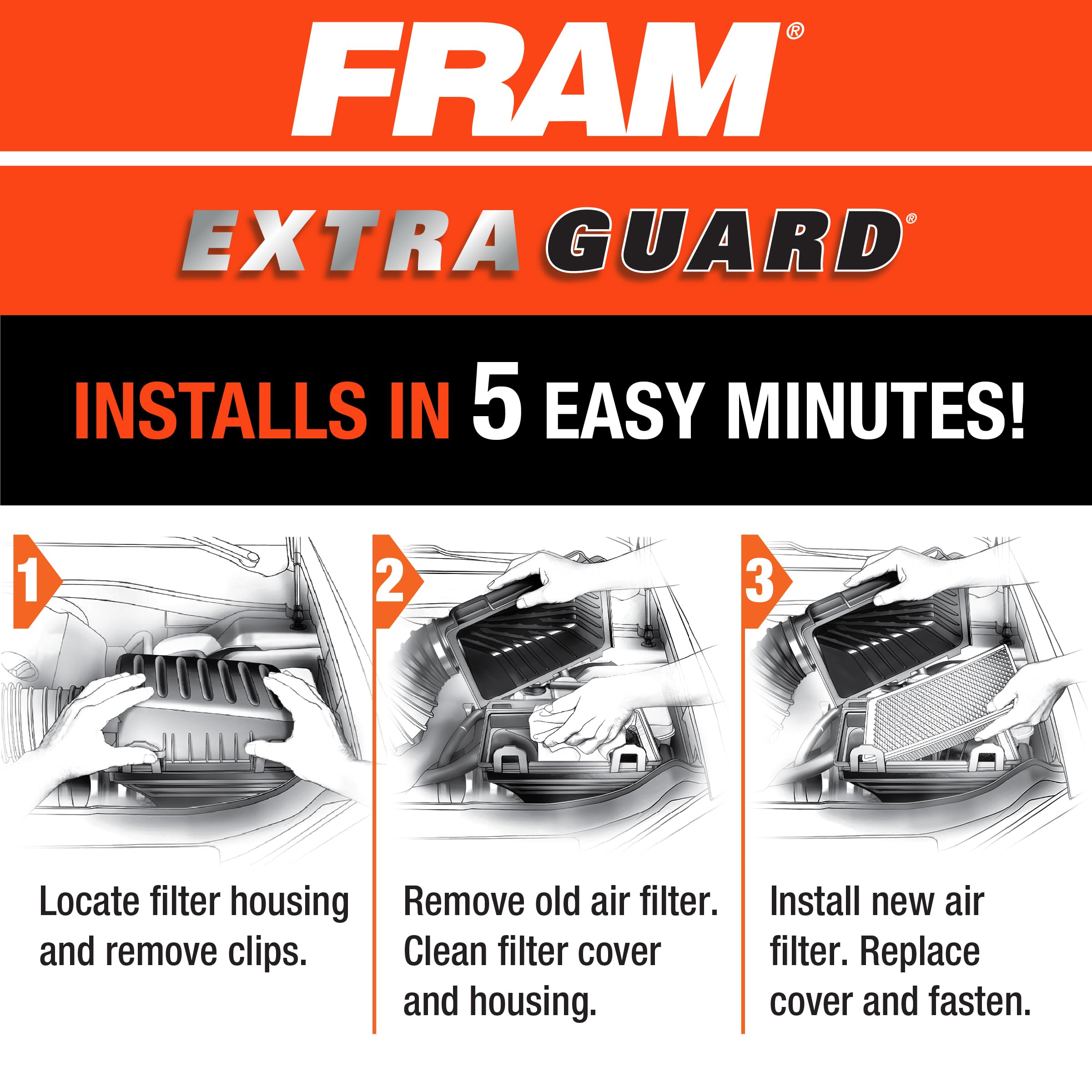 Fram Extra Guard Ca10163 Replacement Engine Air Filter For Select 2005-2022 Toyota Tacoma (2.7L), Provides Up To 12 Months Or 12