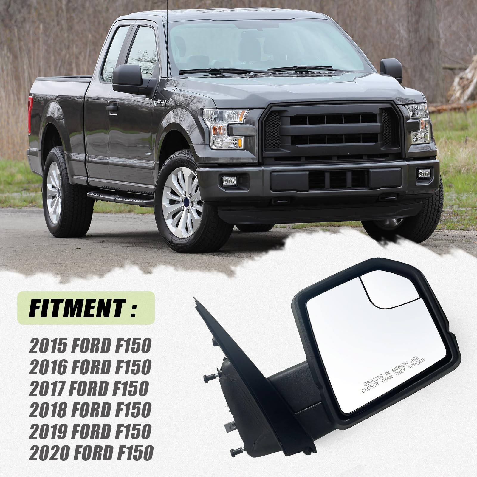 Lqito Right Passenger side Mirror with Power Glass, Outdoor Temperature Sensor and Manual Folding Fits 2015-2020 Ford F150 Witho