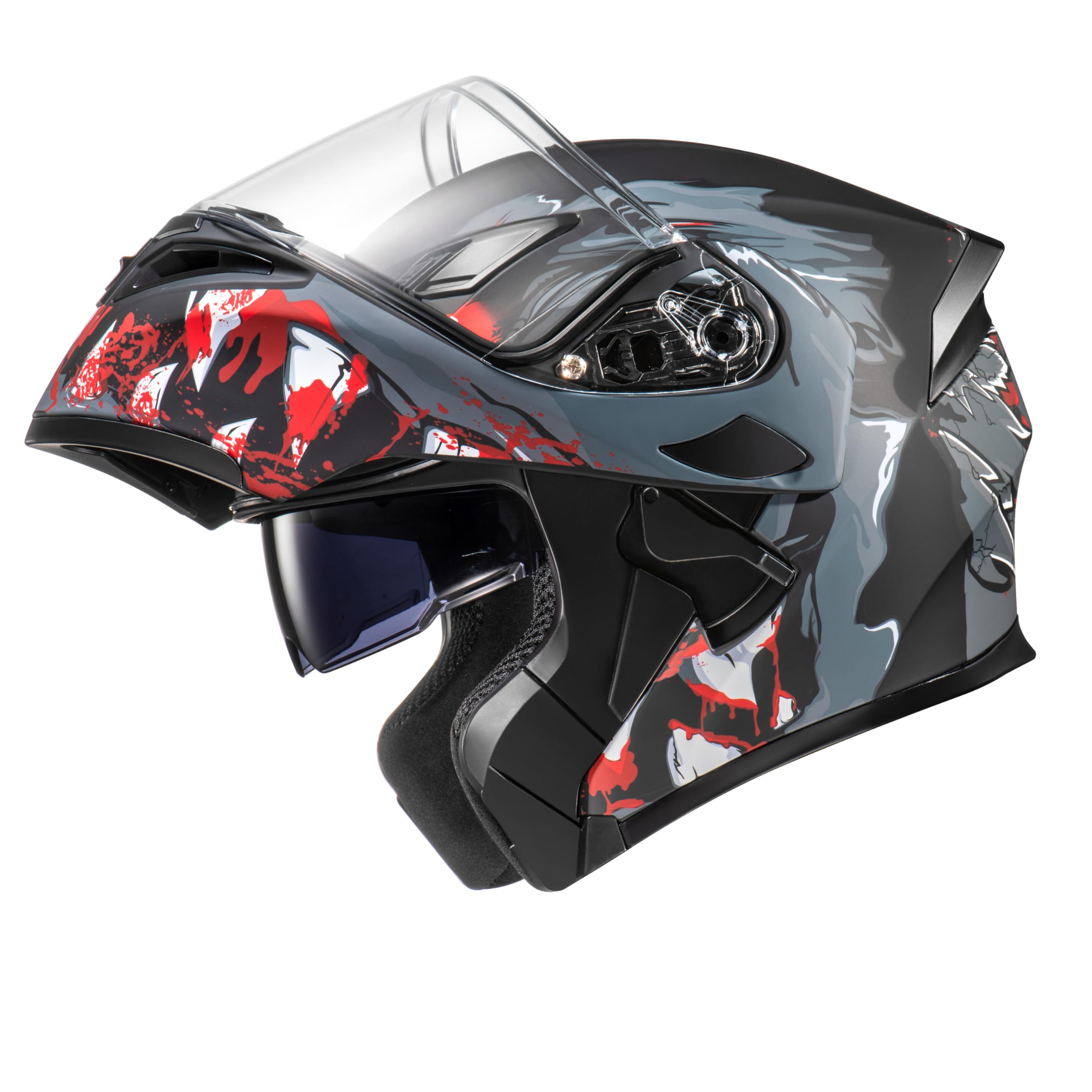 Kypara Motorcycle Dual Visor Flip Up Modular Full Face Helmet With Dot Certification Of Impressionism (Xl, Bloodhound)