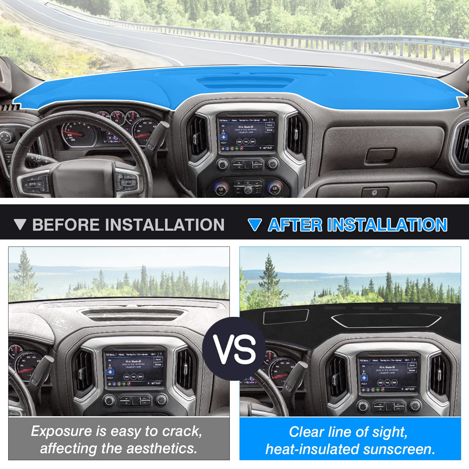 Autorder Dashboard Cover Mat For 2019-2021 Chevy Silverado 1500 2500Hd 3500Hd/2019-2022 Gmc Sierra Accessories Dash Cover Flanne