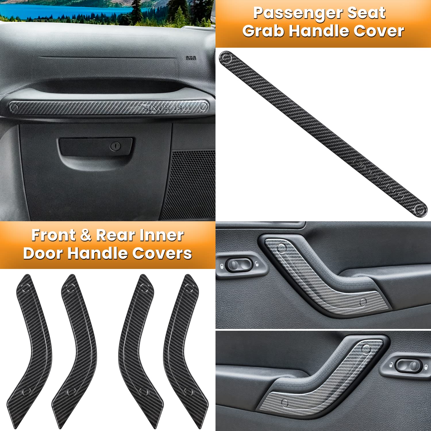 18 Pcs Full Set Interior Decoration Trim Kit Steering Wheel Center Console Door Handle Air Conditioning Vent Cup Holder Gear Cov