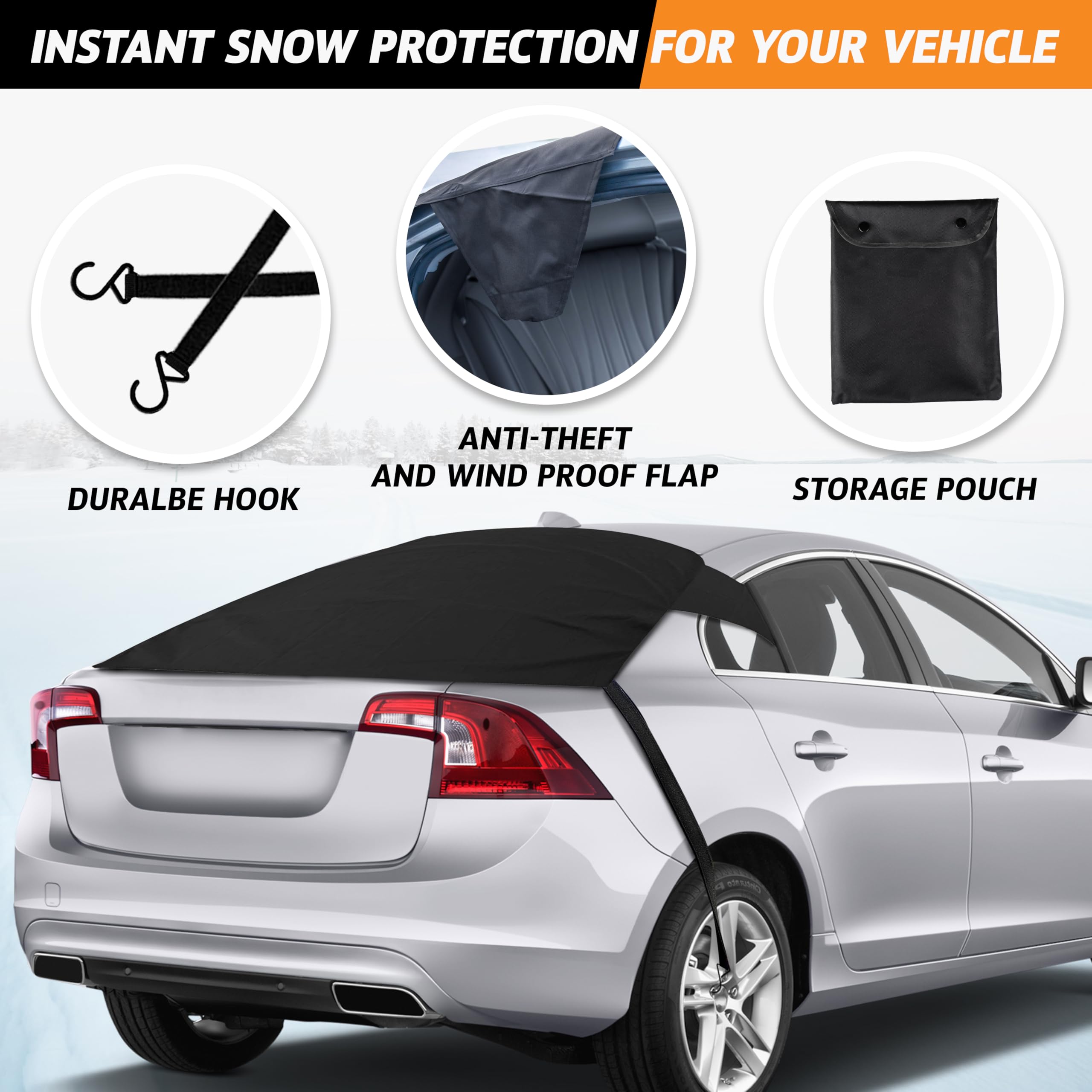Econour Rear Windshield Snow Cover | All Weather Back Window Frost Cover Offers Complete Protection From Snow, Ice & Other Winter Debris | Winter Car Accessories That Fits Most Sedans, Suvs & Vans