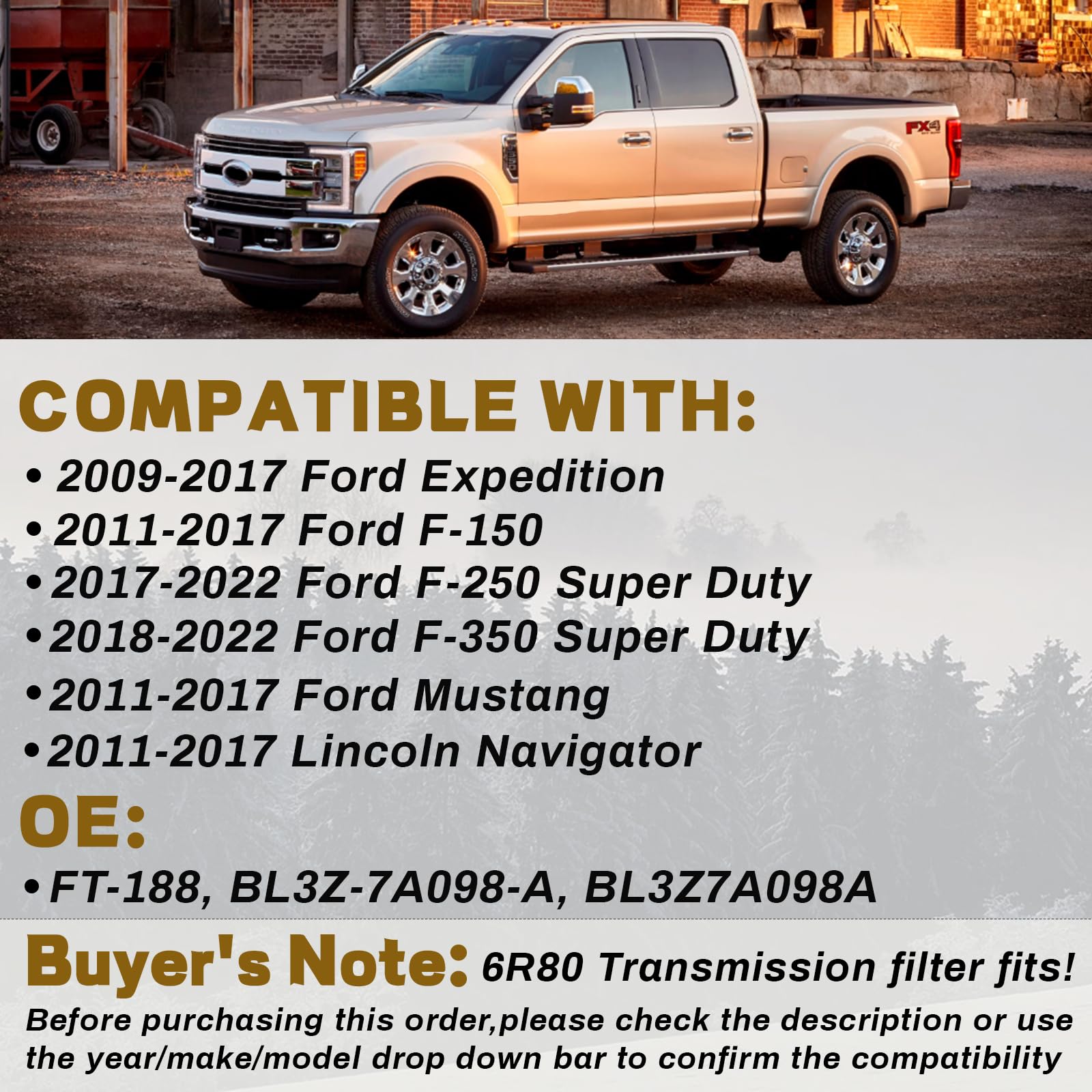 6R80 Transmission Filter with Gasket Kits Compatible with 09-17 Expedition, 11-17 F150 Mustang Navigator Replaces OE# FT-188, BL