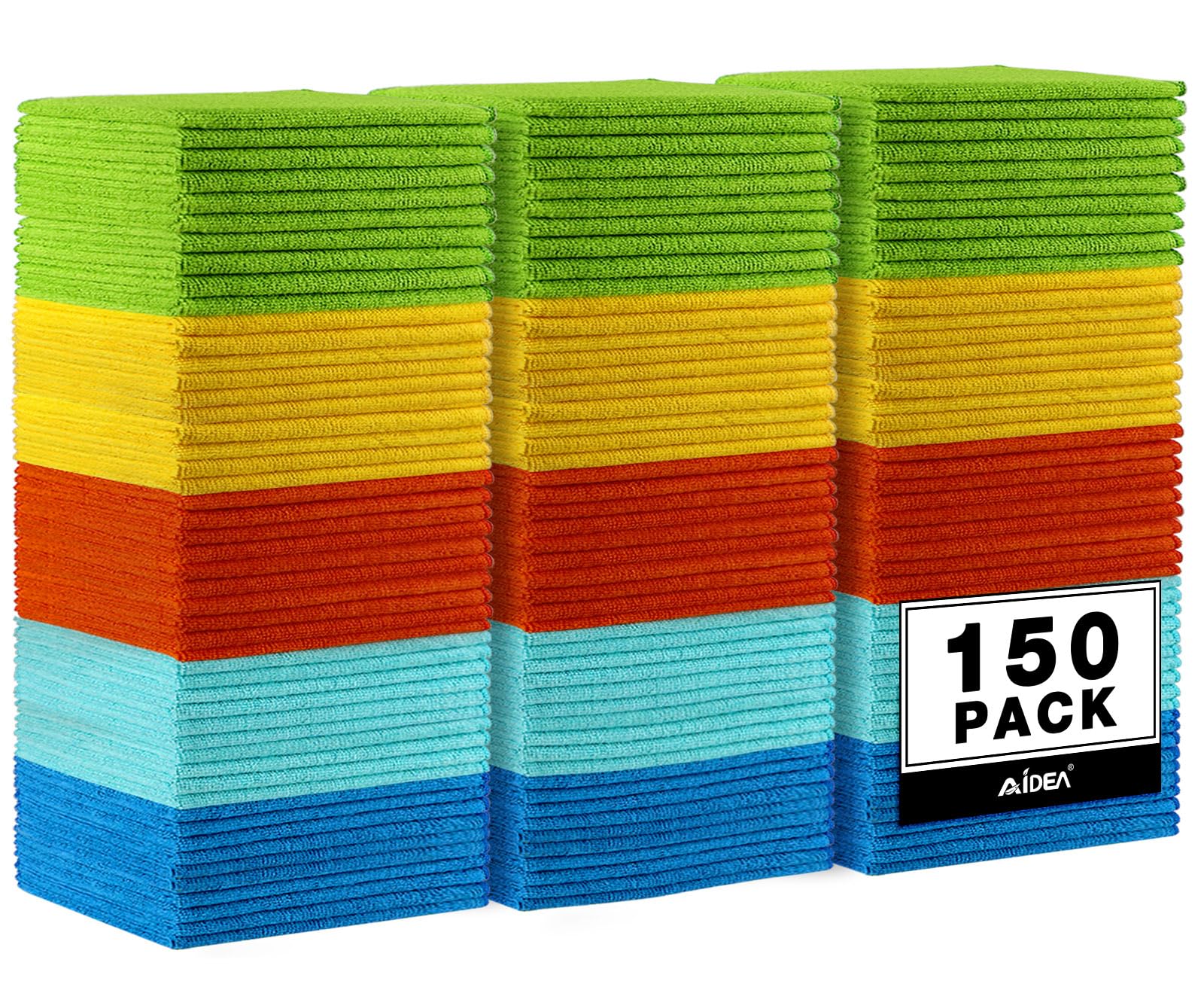 Aidea Microfiber Cleaning Cloth, 150Pk, Microfiber Towels For Cars, Premium All Purpose Car Cloth, Lint Free Rags, Absorbent Tow