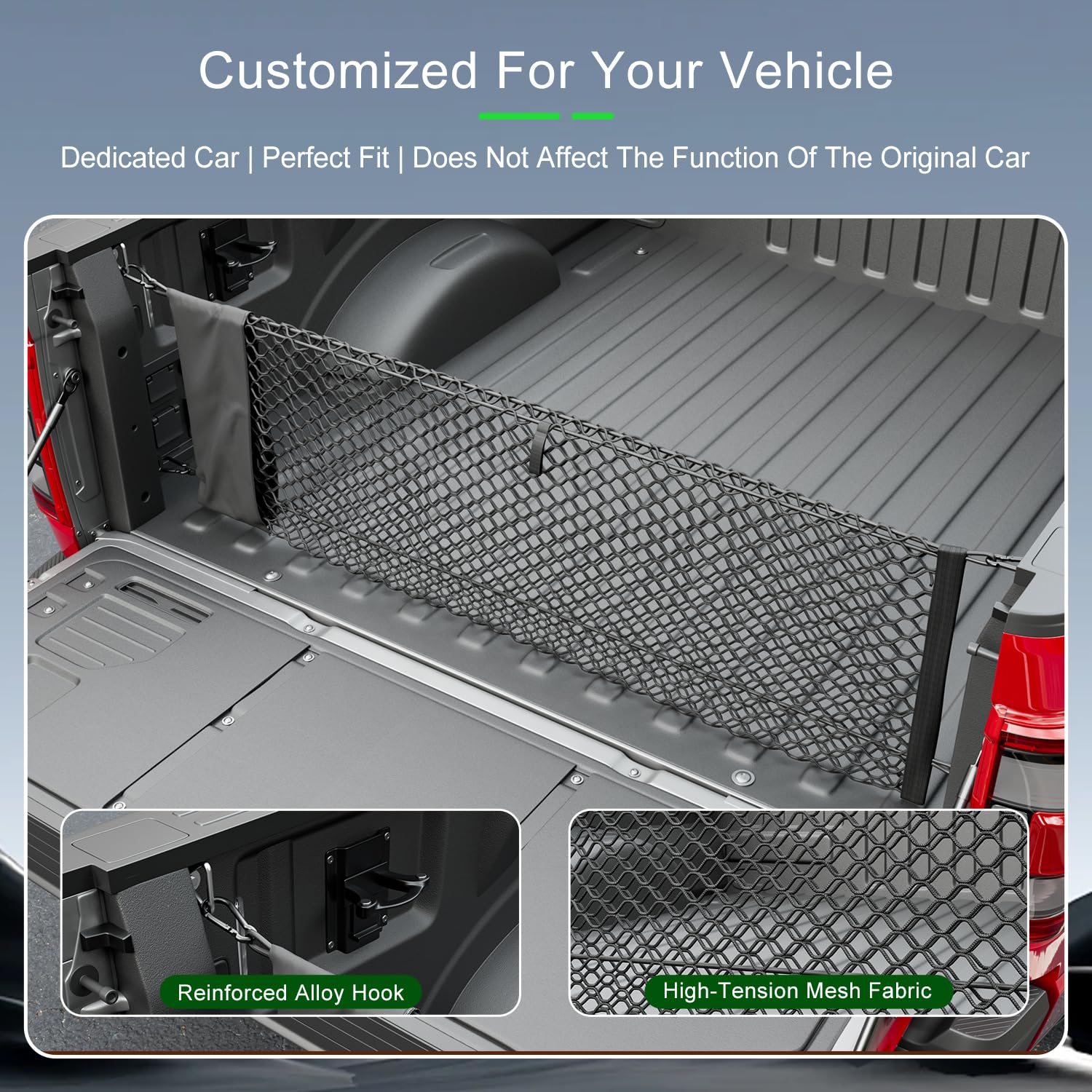 xipoqix Truck Bed Cargo Net 49.21 x 18.11 Inch Compatible with 2015-2025 Ford F150 Truck Bed Organizer Mesh Net Replacement for