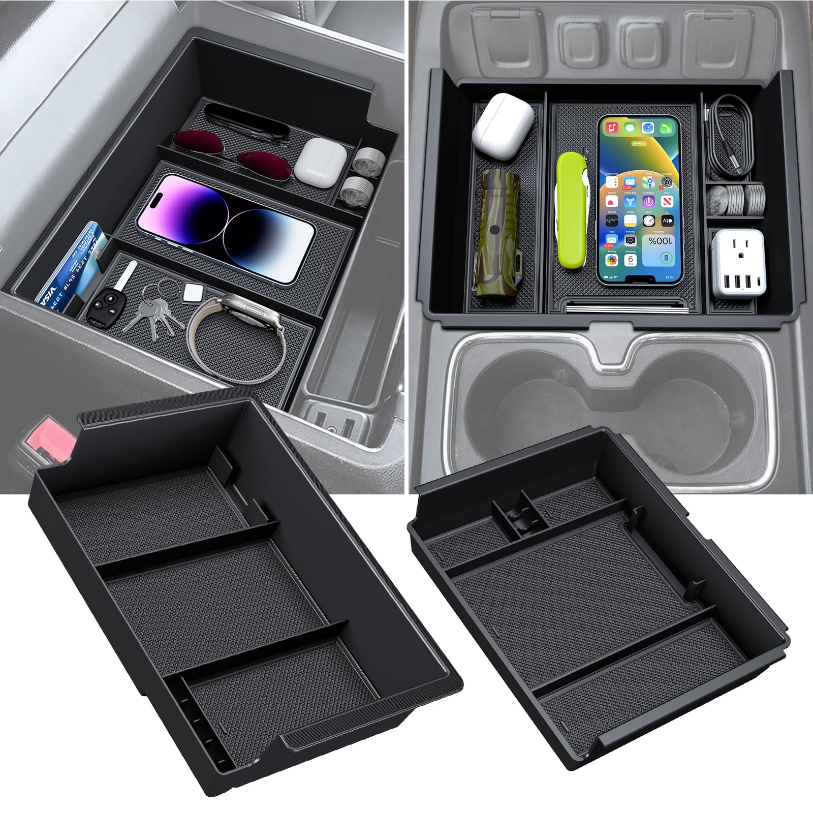 Sinvanho 2Pcs Center Console Organizer Compatible With Chevy Silverado/Gmc Sierra 2014-2018 1500/2500/3500Hd Armrest Box Storage
