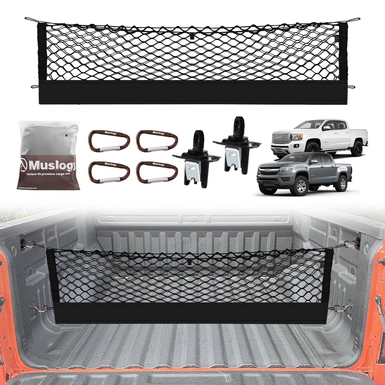 Muslogy Truck Bed Cargo Net Compatible With 2015-2022 Chevy Colorado & Gmc Canyon Accessories Storage Organizer Pickup Truck Bed