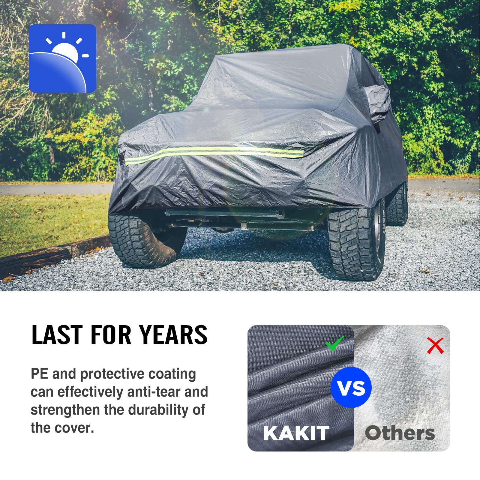 KAKIT 6 Layers Heavy Duty Covers for Jeep 2007-2020 4 Door Waterproof & All Soft Inside with Windproof Strap & Driver Door Zippe