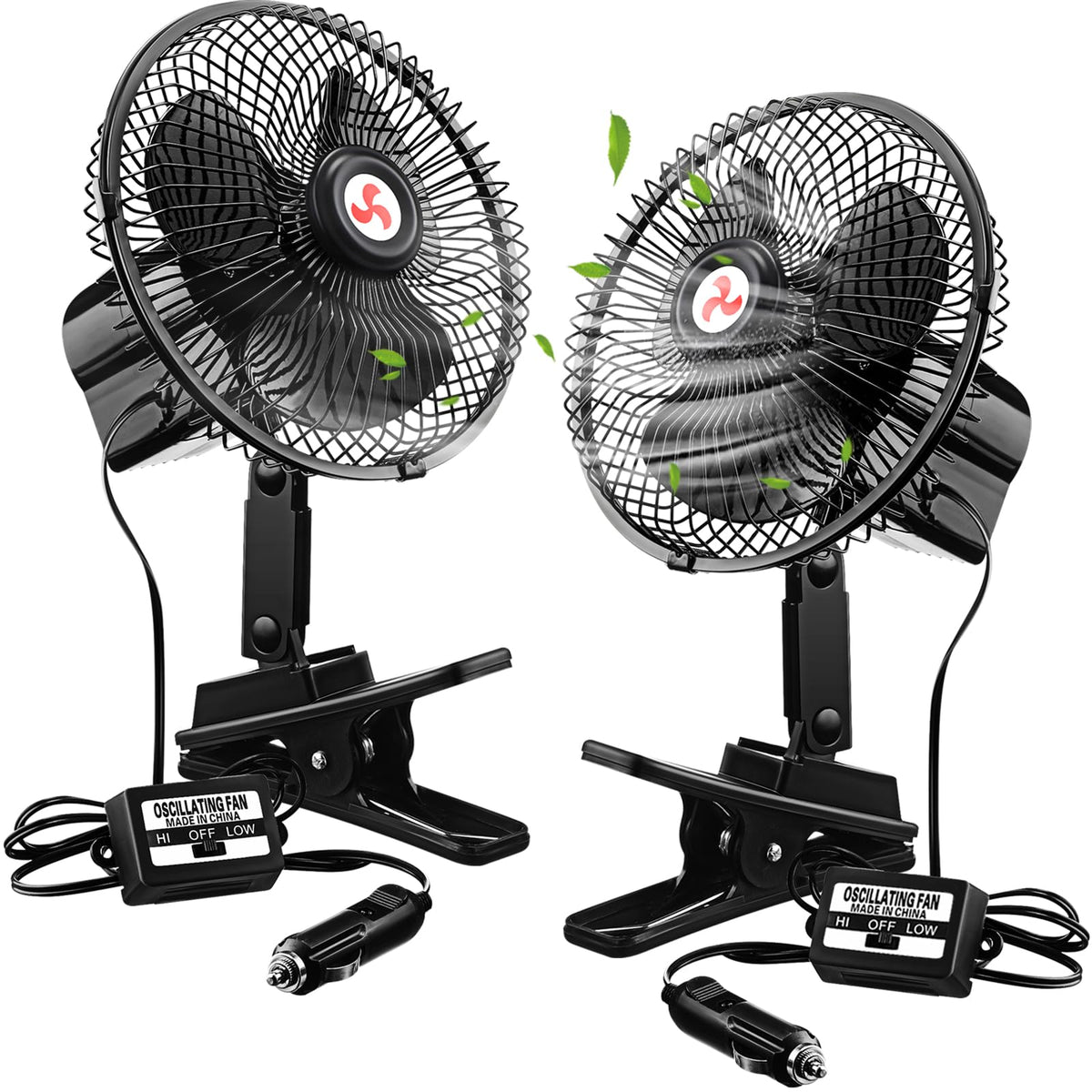 Tujoe 7 Portable Car Fan with Cigarette Lighter Electric Cooling - 12 Volt Oscillating Automobile Fan, 360 Degree Swivel with 