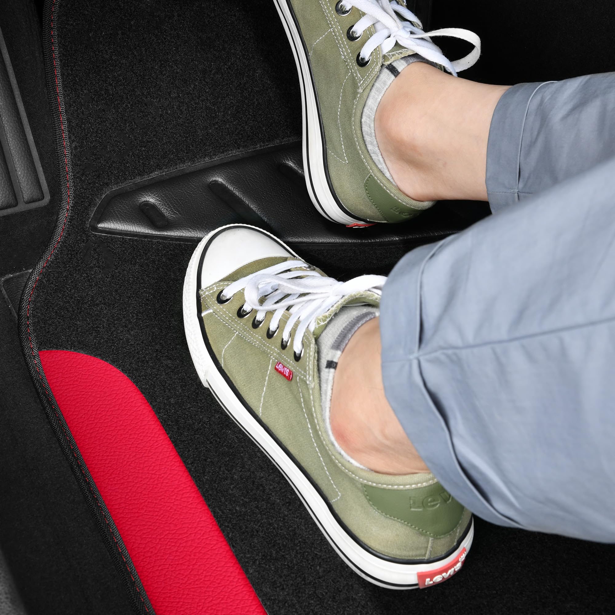 Car Pass® Waterproof Universal Faux Leather 3Row Car Floor Mats, Red Car Mats Fit For Suv,Vans,Sedans, Trucks,Set Of Vehicles Car Carpet With Driver Heel Pad And Anti-Slip Nibs Backing (Red 3Row)