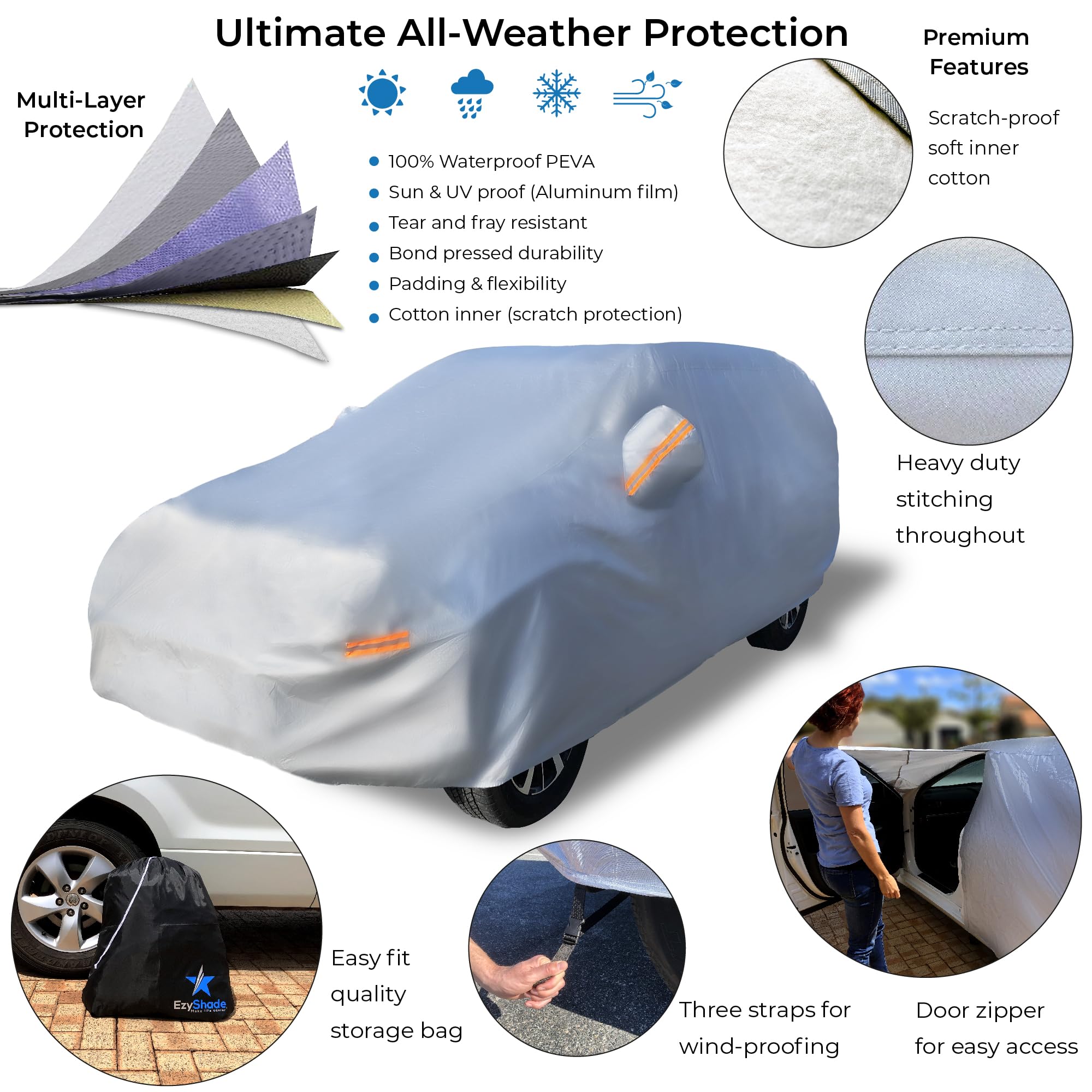 Ezyshade 10-Layer Suv Car Cover Waterproof All Weather. See Vehicle Size-Chart For Accurate Fit. Outdoor Full Exterior Covers For Automobiles Heavy Duty Tarp Jeep Rav4 Crv. Size S4 (See Size Chart)
