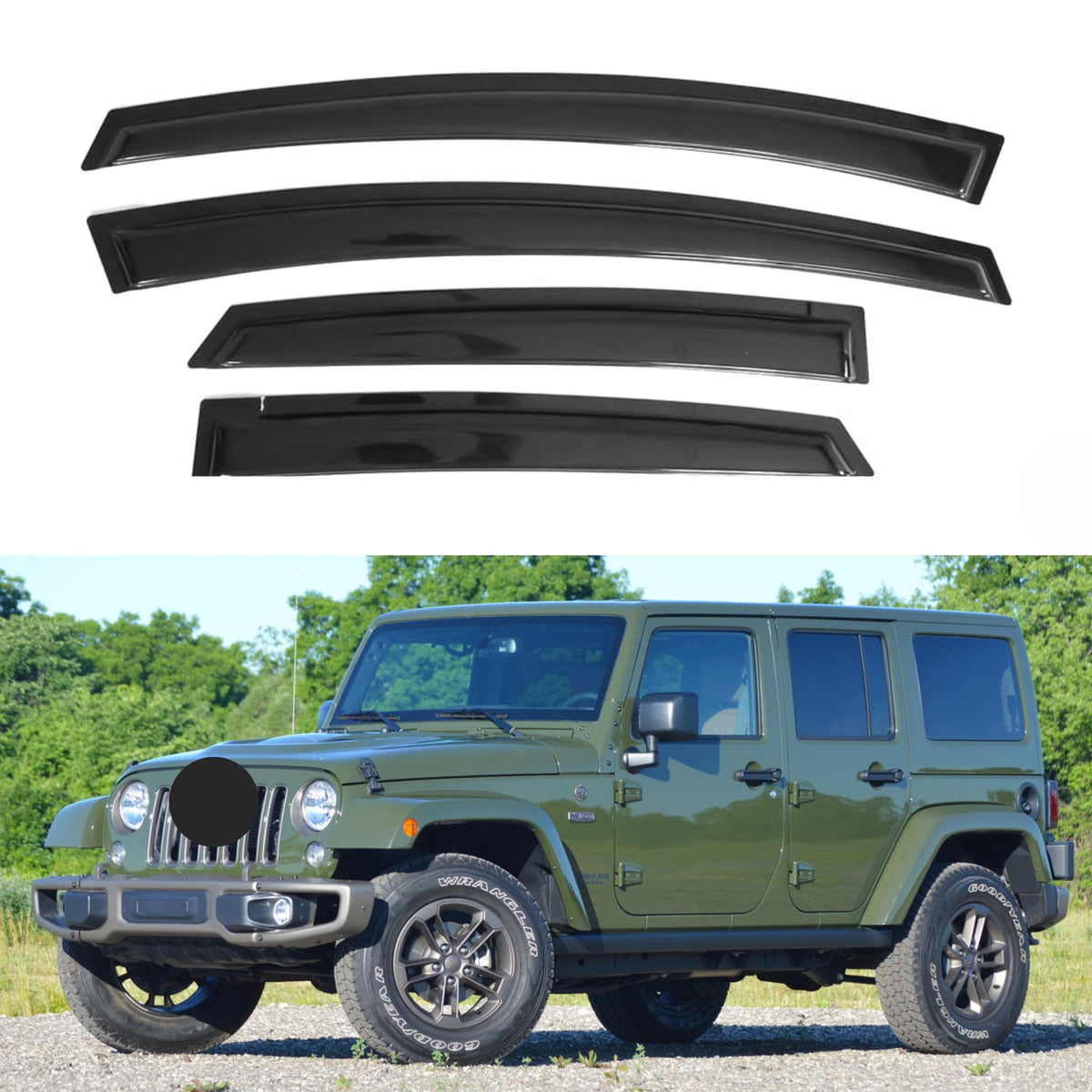 Ig Window Visor For Jeep Wrangler Jk Unlimited 4-Door 2007-2018, Rain Guard Tape-On Durable Side Vent Window Deflector, 2007 200