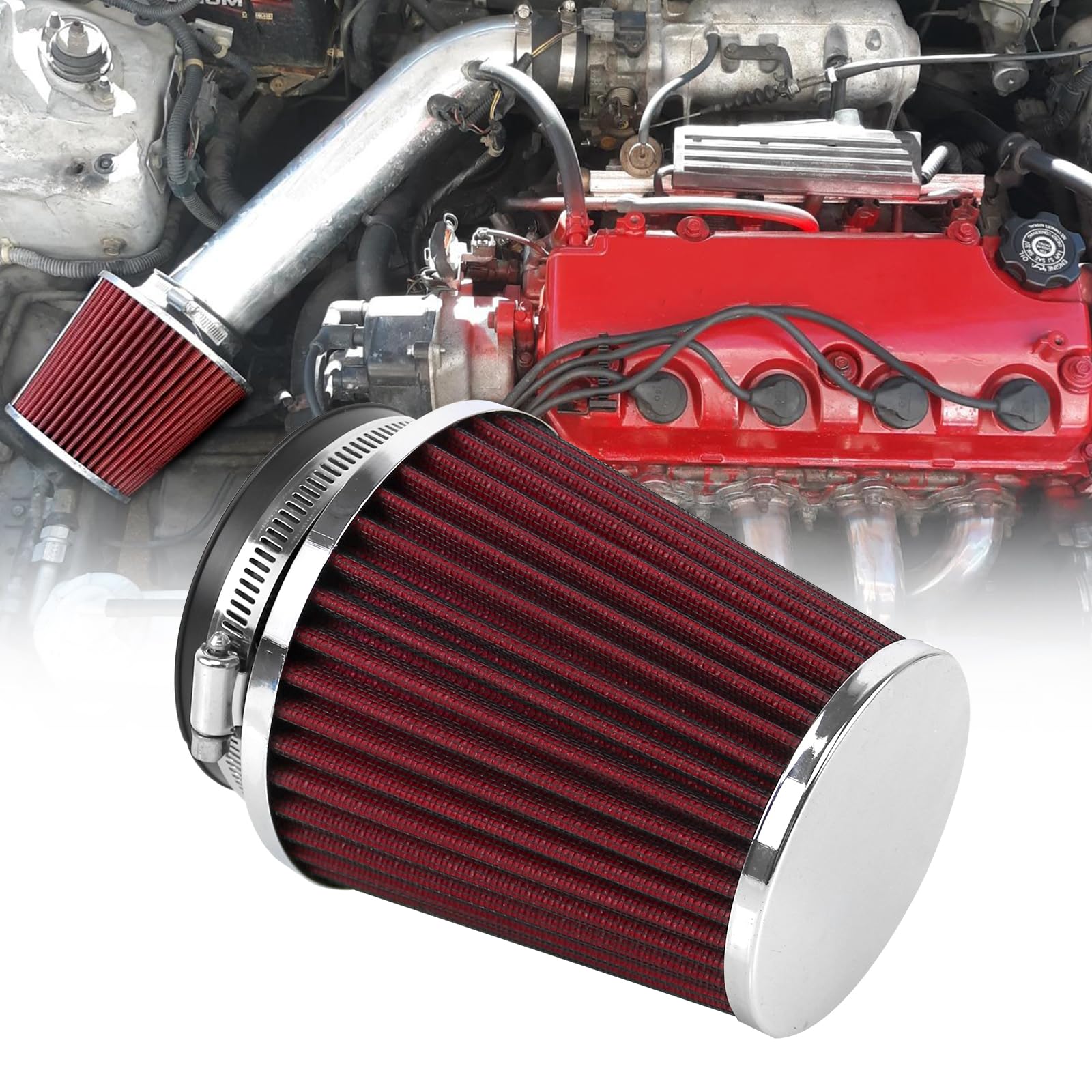 RYANSTAR RACING 89mm 3.5'' High Flow Round Tapered Cone Closed-Top Washable Clamp-On Dry Air Filter Narrow