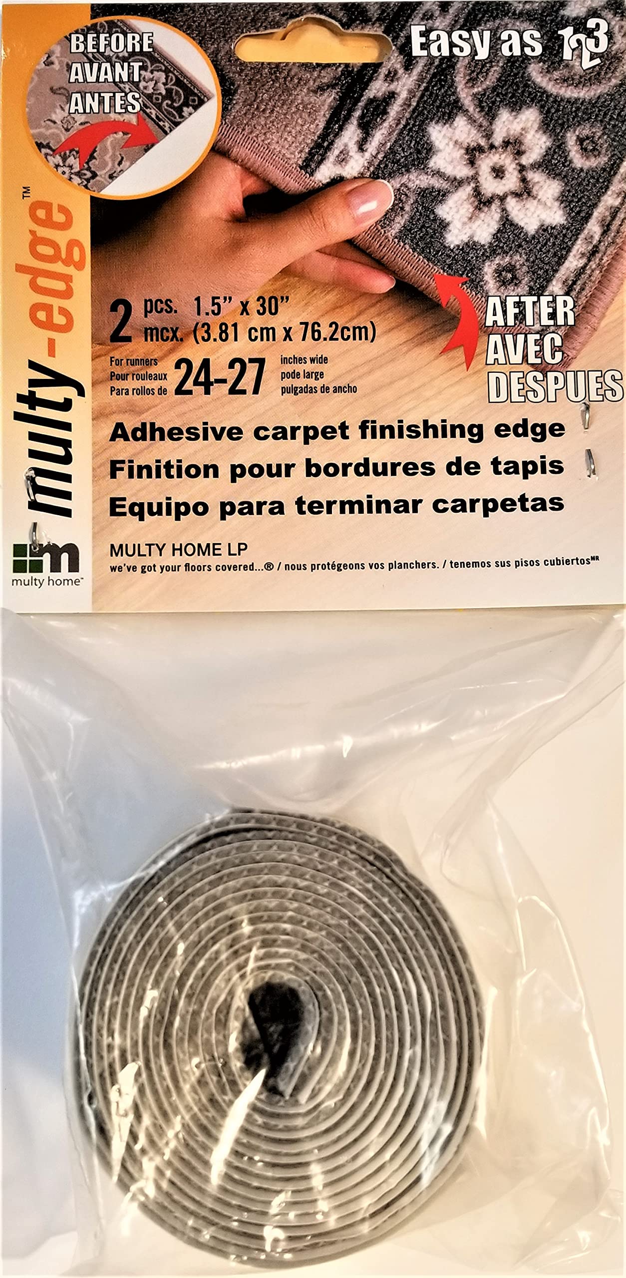 Multy Adhesive Carpet Finishing Edge, 1.5' X 30', Grey, 2-Pieces