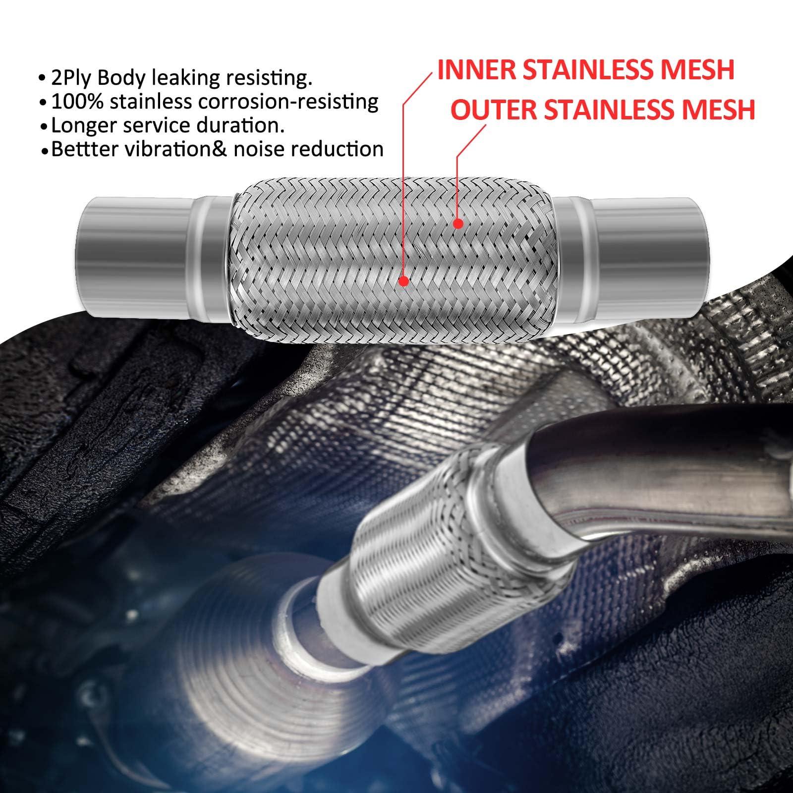 Yaocom 2pcs 2.25'' x 12'' Exhaust Pipe Stainless Steel Double Braid Long Exhaust Pipe for Heavy Duty and Cars