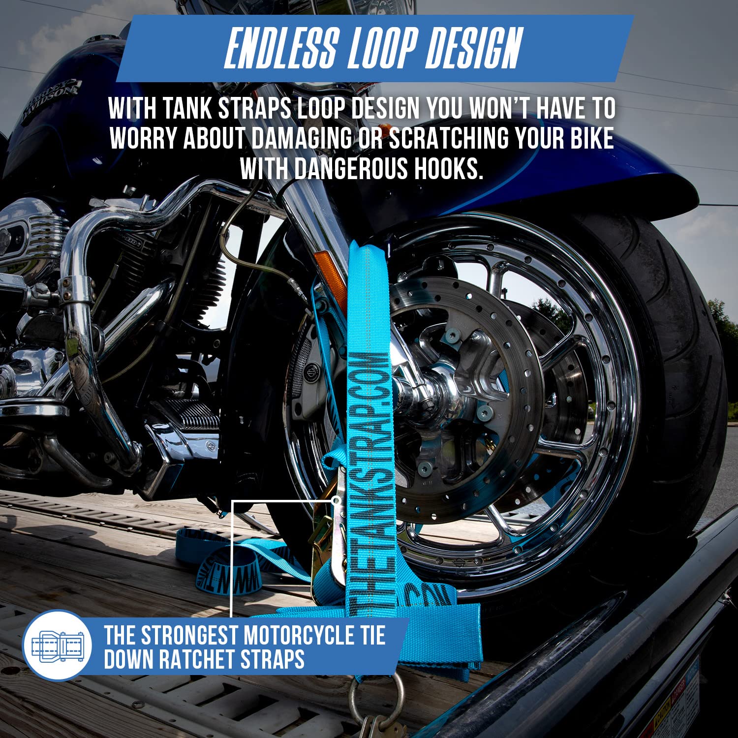 Tank Straps 2 x 10' Heavy Duty Grey Motorcycle Tie Down Straps (2pk) - 10,000 lb Break Strength Endless Ratchet Straps