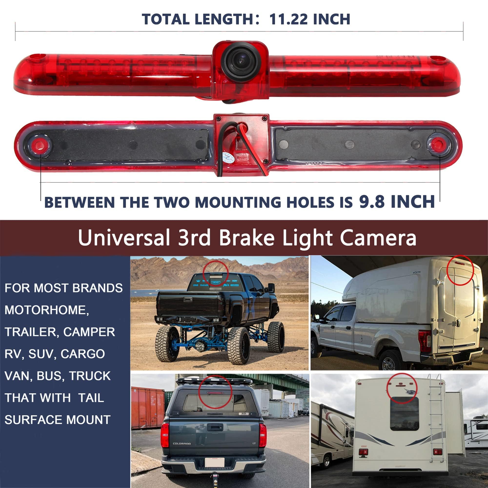 Anina 3rd Brake Light Backup Camera - Universal LED Reverse Parking Camera for RVs, Trailers, Vans - Red with RCA Connector