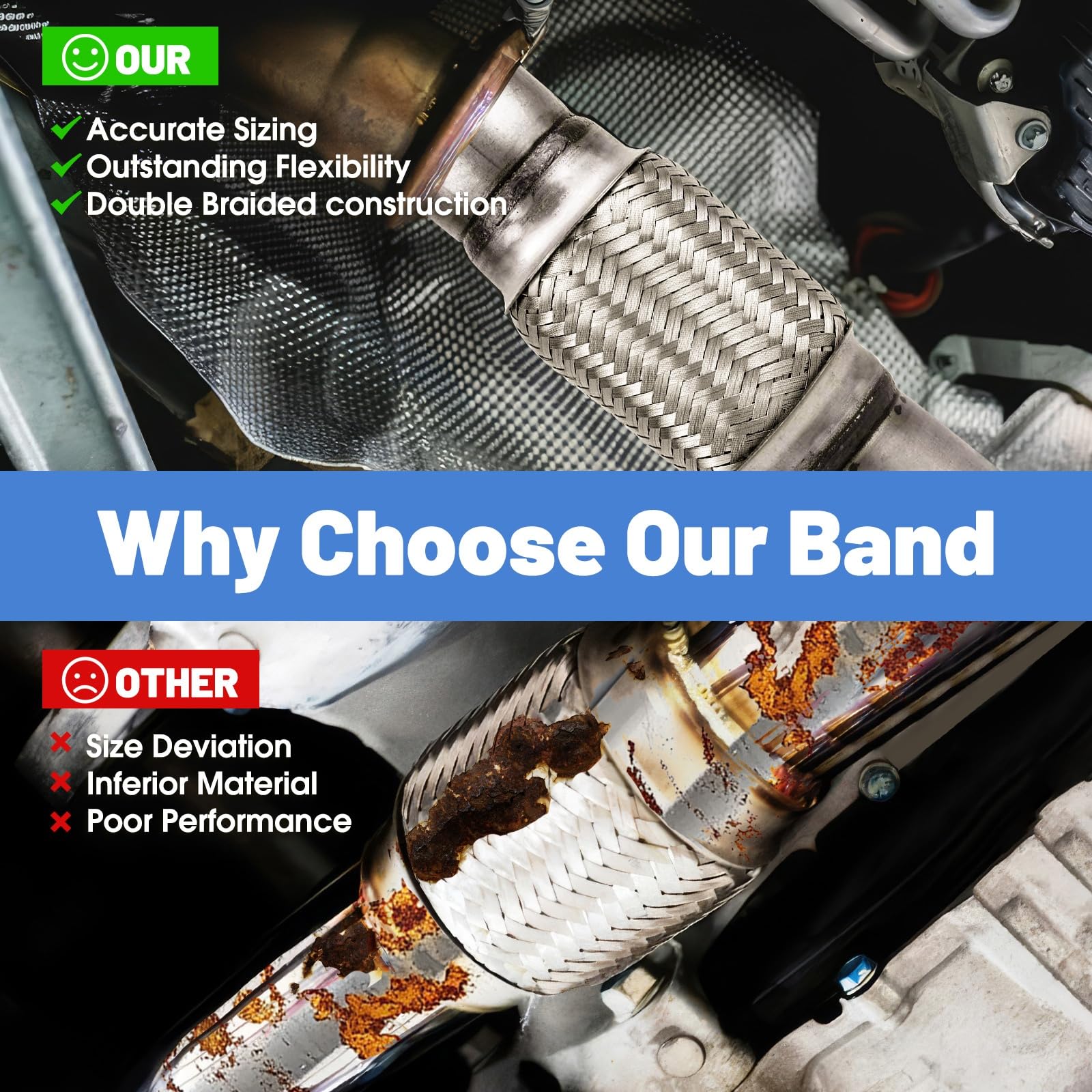 Rp Remarkable Power, Rk7516-2.5'' X 6'' Heavy Duty Stainless Steel Exhaust Flex Pipe, 2 Pack