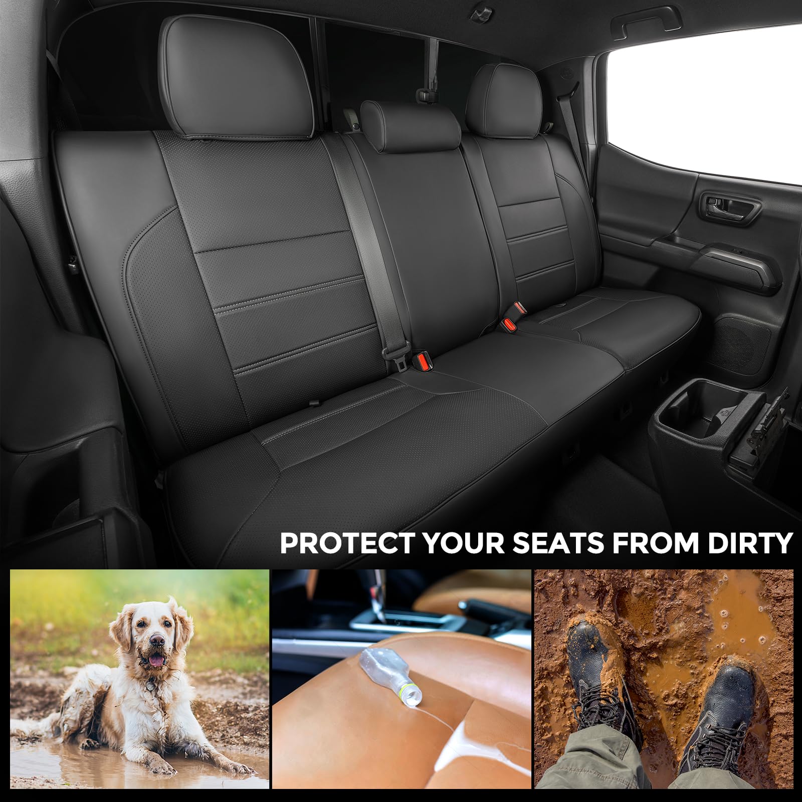 Drcarnow Super Cover® For Toyota Tacoma Seat Covers 2016-2022 2023,Fit For Tacoma Crew Cab/Double Cab (Black And Gray) Waterproof Leather Accessories(Not Fit The Fourth Generation For Toyota Tacoma)