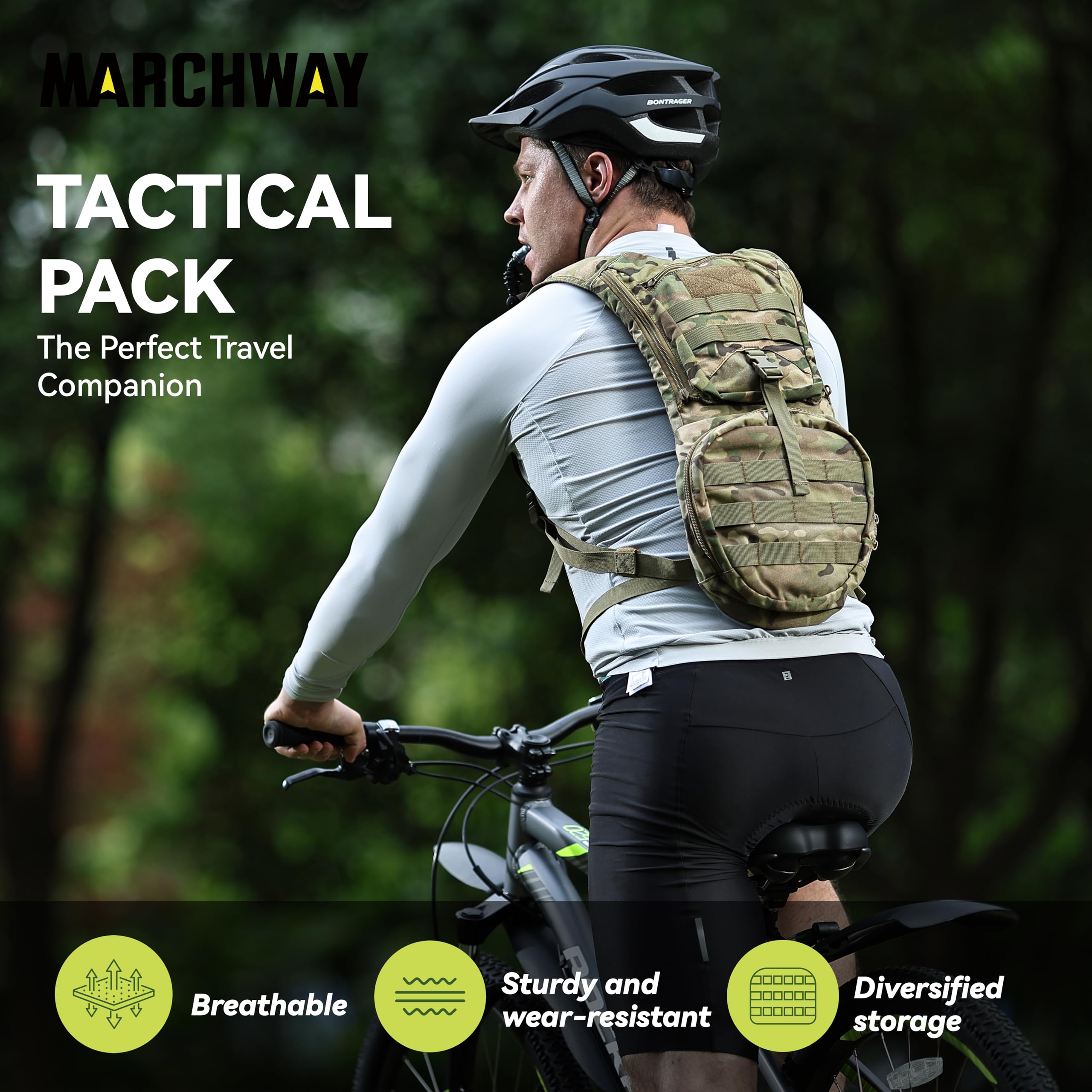 Marchway Tactical Molle Hydration Pack Backpack With 3L Tpu Water Bladder, Military Daypack For Cycling, Hiking, Running, Climbing, Hunting, Biking (Cp)