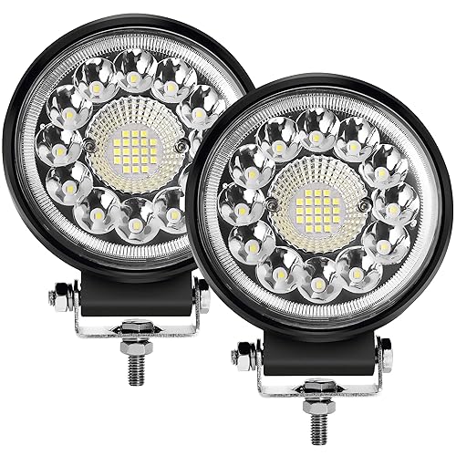 Hozilife Round Led Offroad Lights Pod, Fog Lights, 4.5 Inch 2Pcs Spot Flood Combo Off-Road Lighting Driving Work Light 42W 4200Lm 24/12 Volt Led Lights For Trucks Tractor Atv Utv Boat